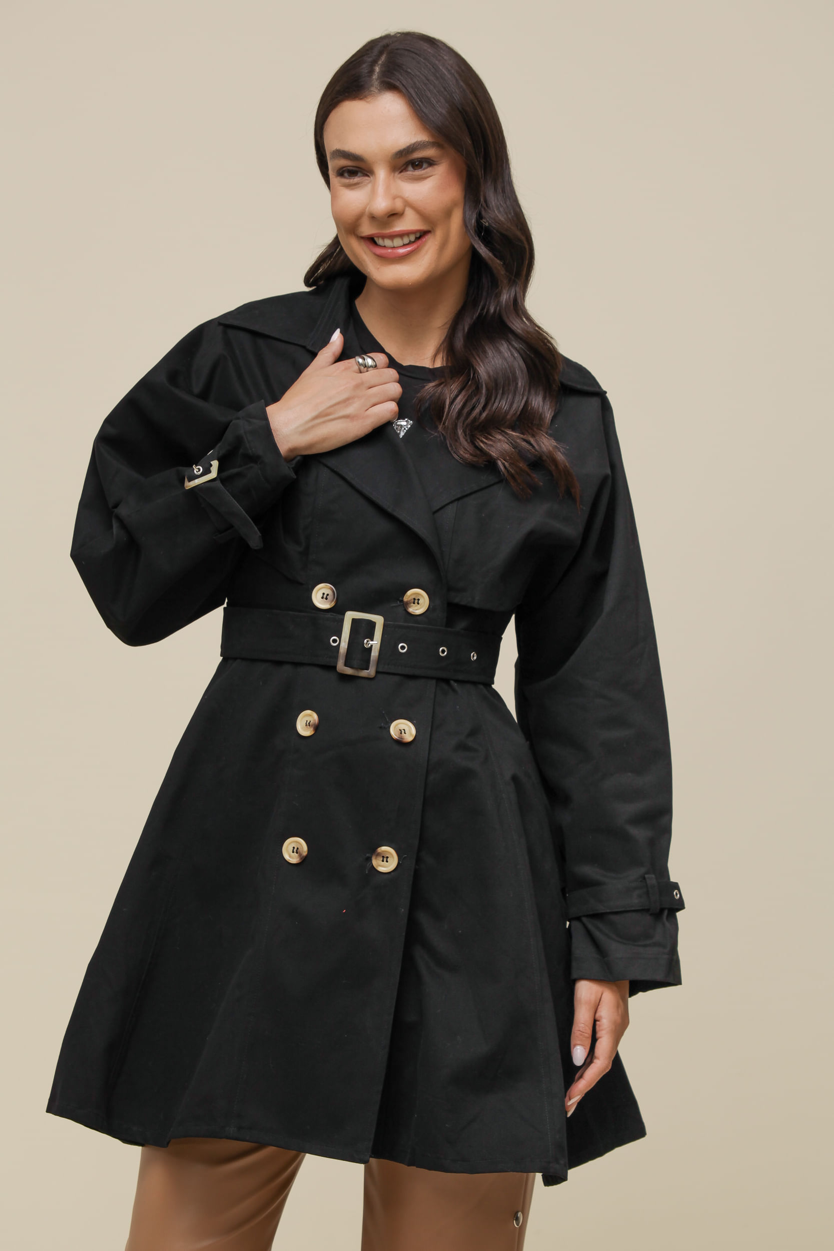 Casaco Trench Coat Cinto PRETO Casaco Trench Coat Cinto PRETO