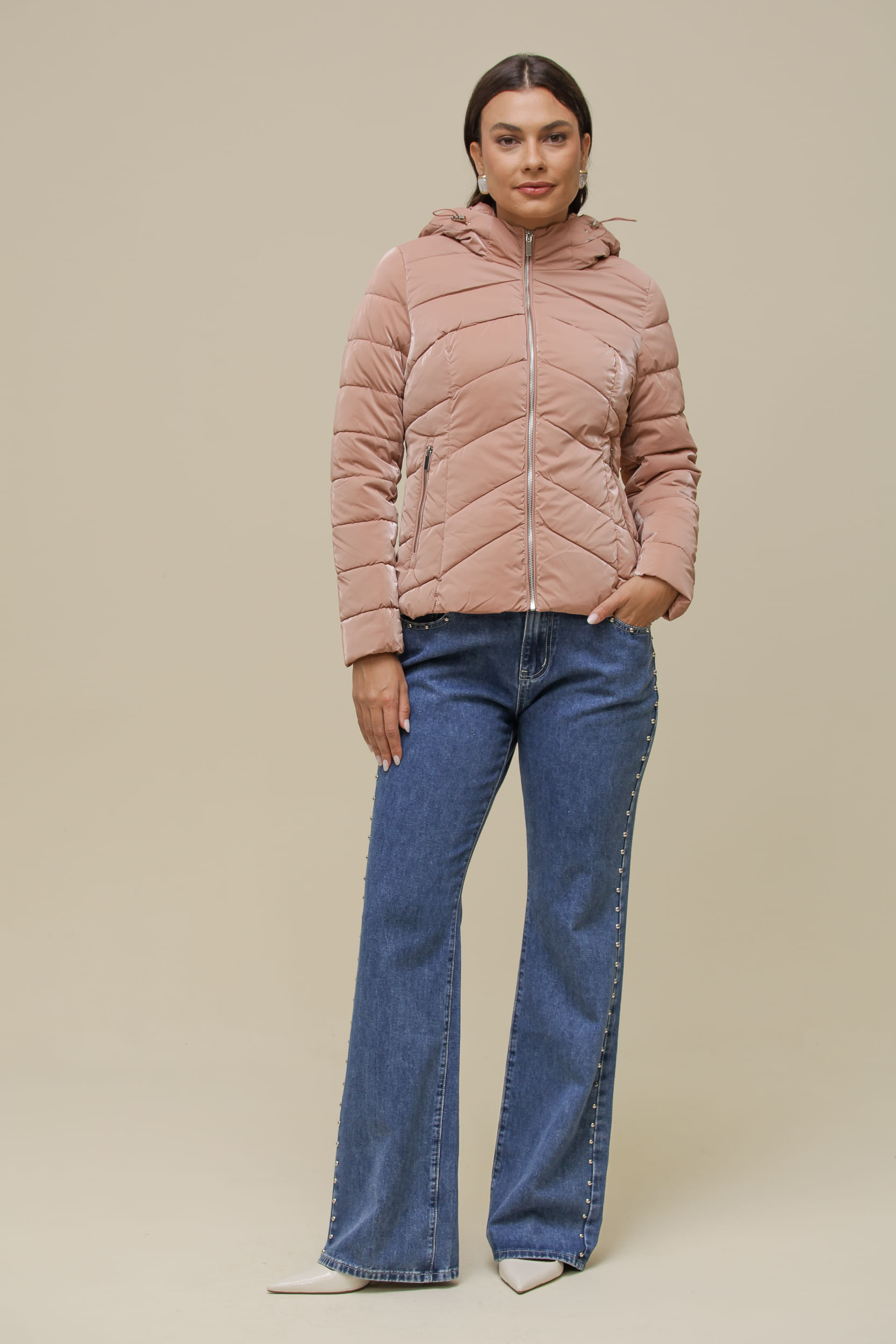 Jaqueta Puffer Basic Com Capuz ROSA BLUSH Jaqueta Puffer Basic Com Capuz ROSA BLUSH