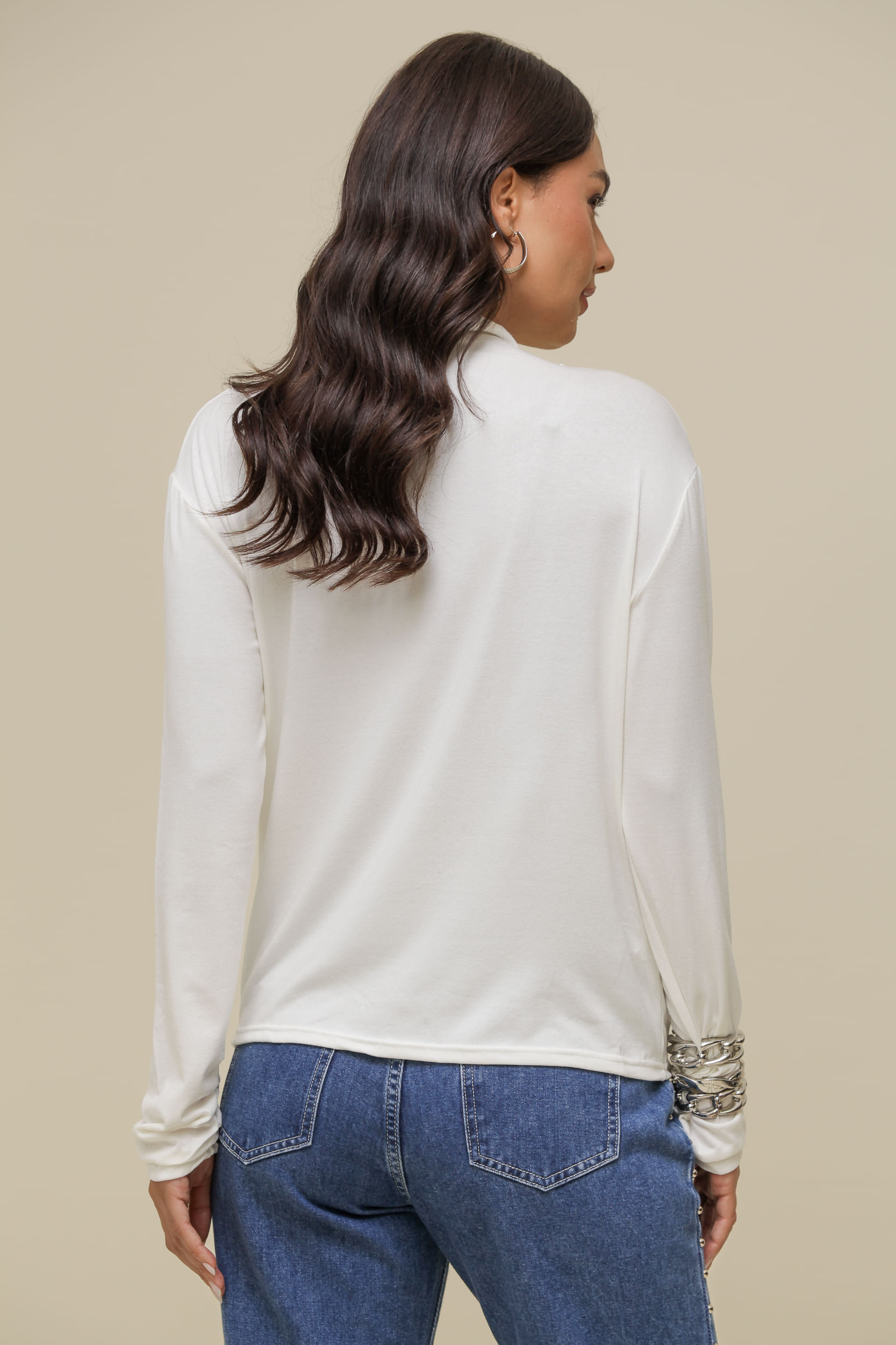 9034002 - Blusa Gola Alta Franzida OFF-WHITE 9034002 - Blusa Gola Alta Franzida OFF-WHITE