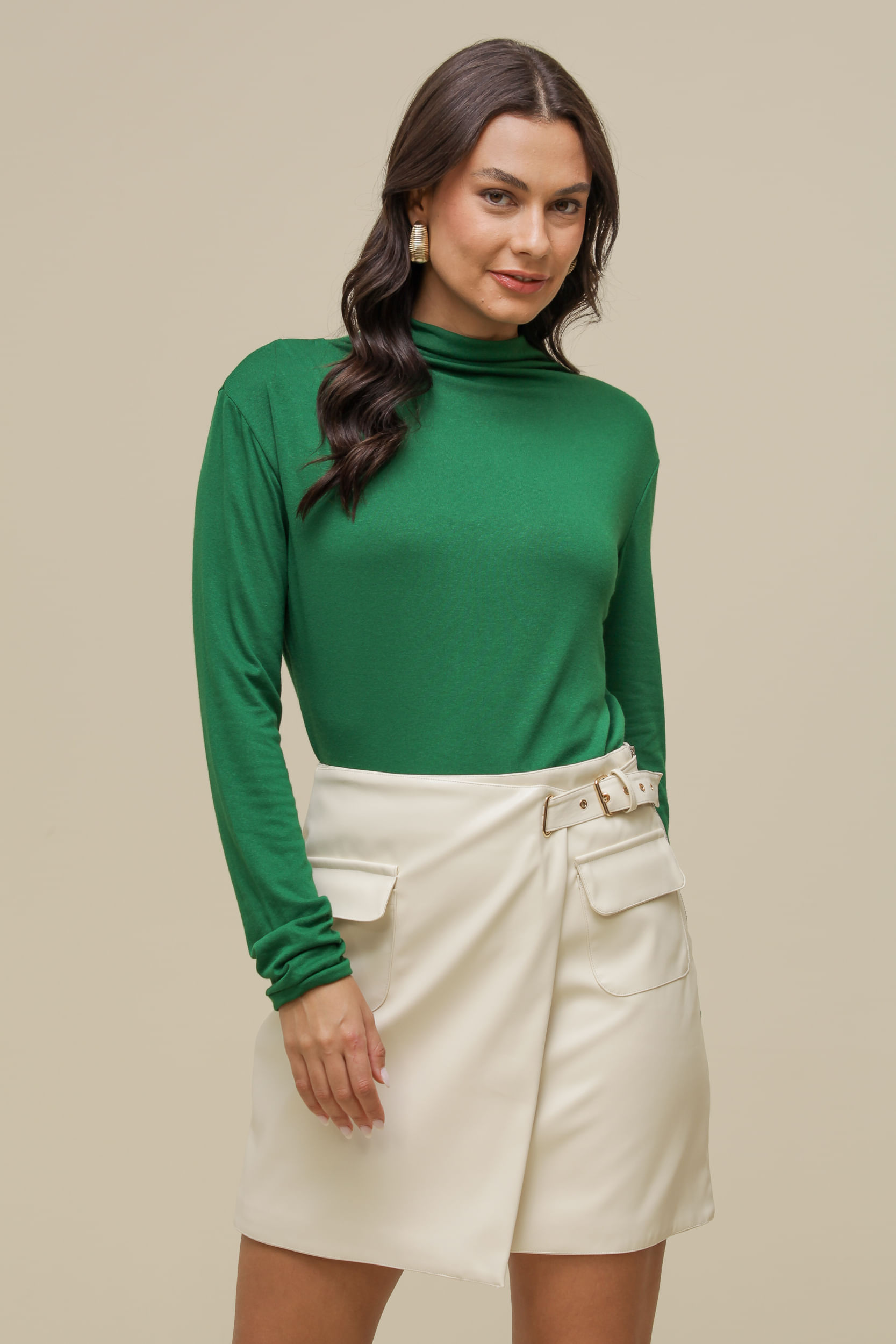9034002 - Blusa Gola Alta Franzida VERDE 