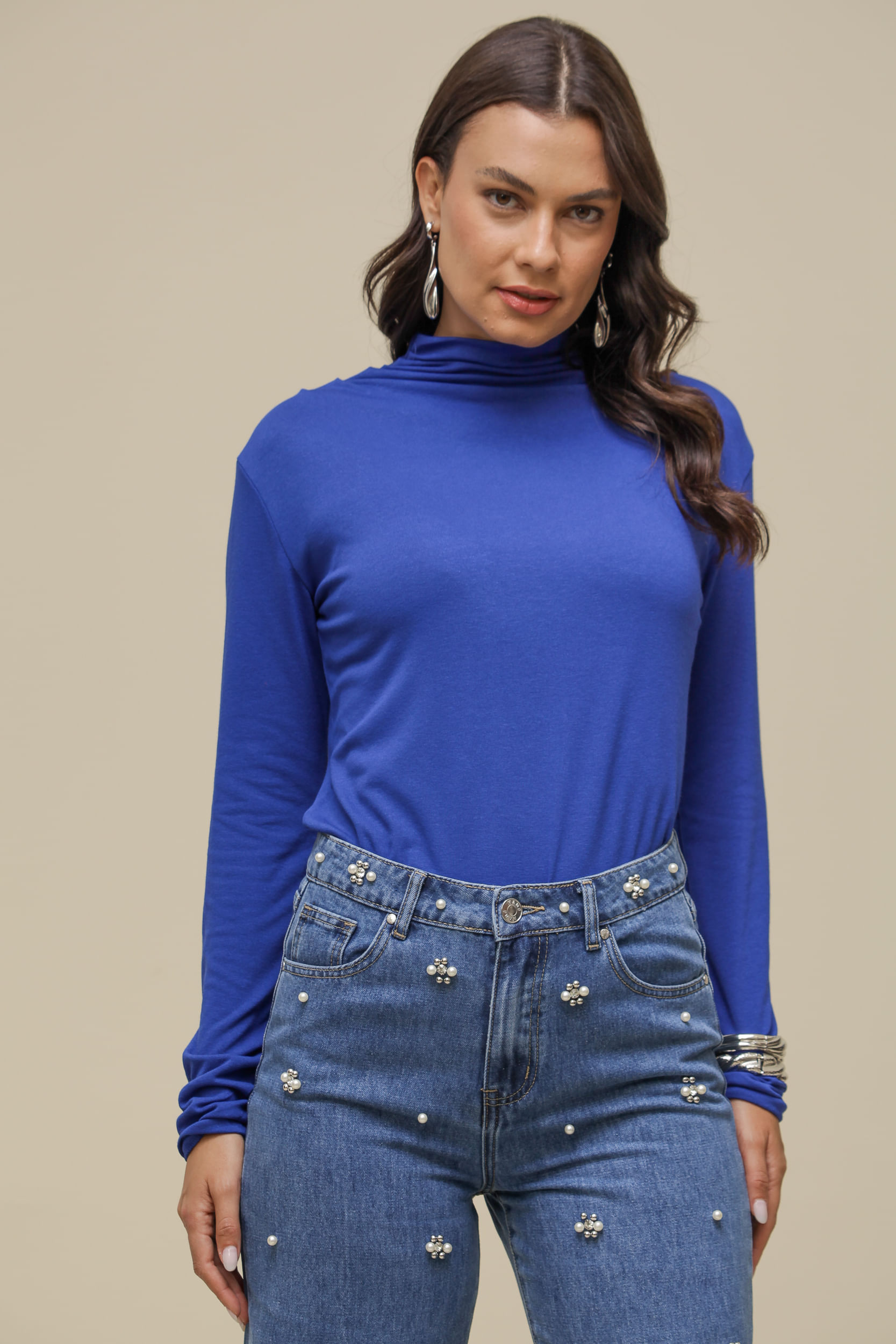 9034002 - Blusa Gola Alta Franzida AZUL