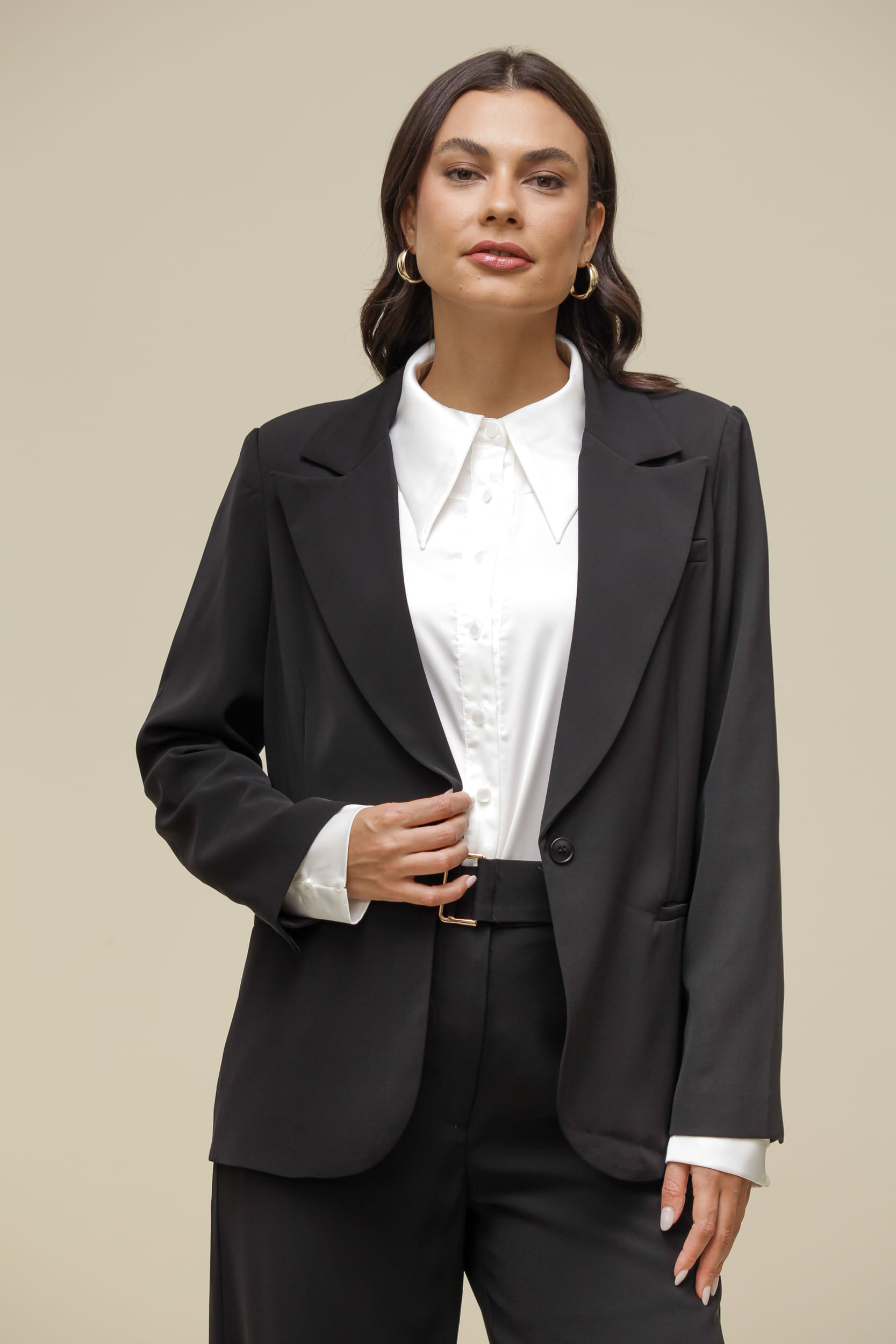 9036380 - Blazer Alfaiataria Alongado PRETO