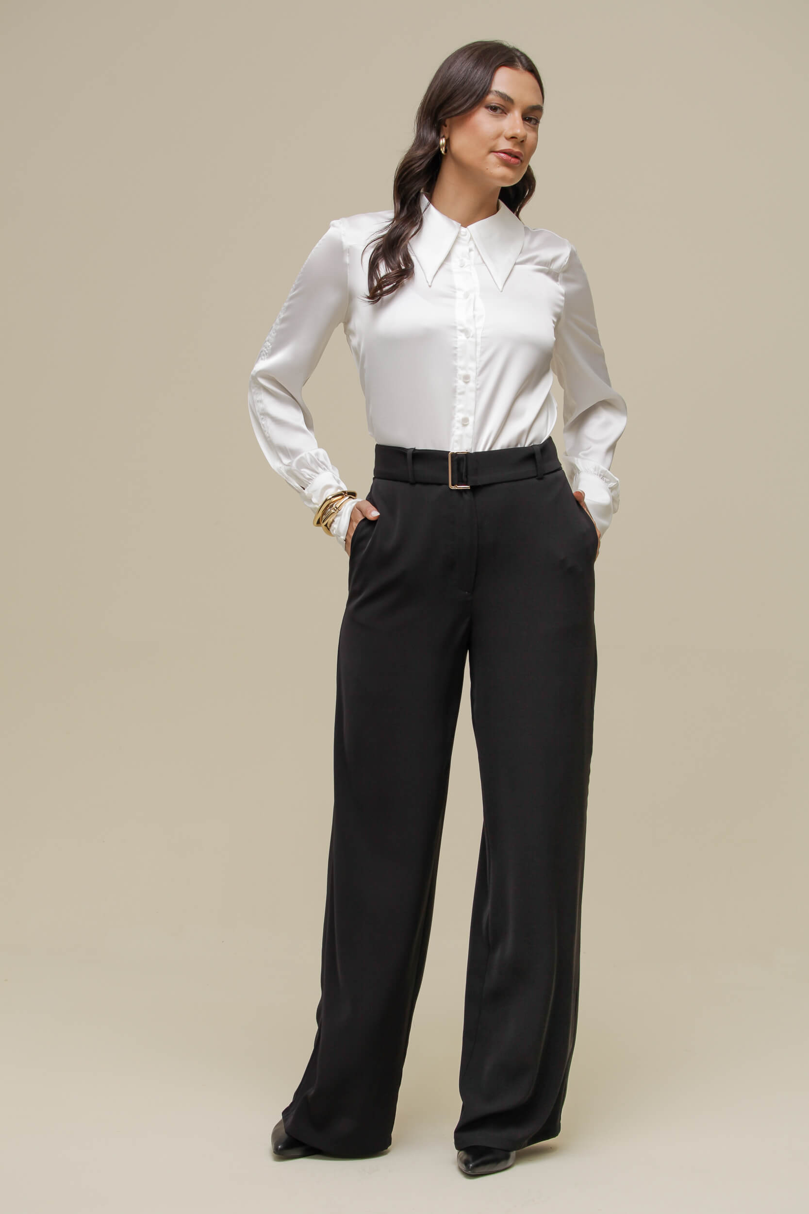 9036567 - Camisa Social Acetinada com Botões BRANCO