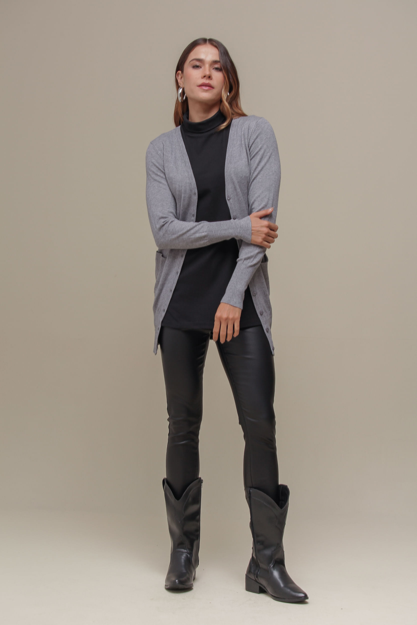 9034925 - Cardigan Tricô Alongado CINZA 9034925 - Cardigan Tricô Alongado CINZA