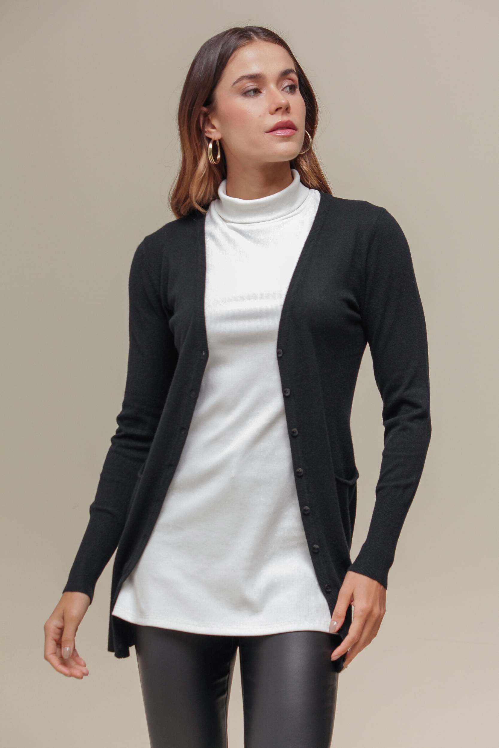 9034925 - Cardigan Tricô Alongado PRETO