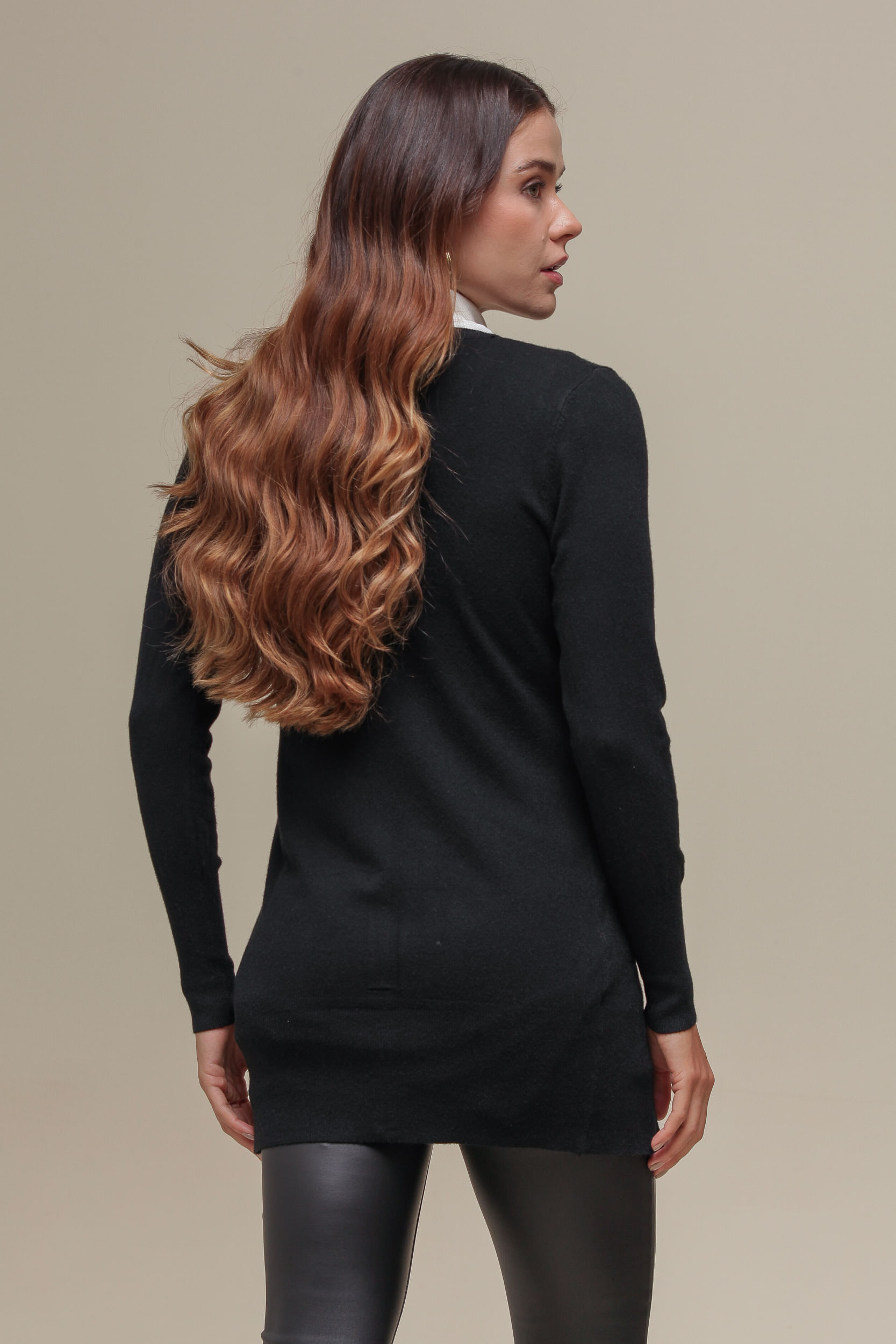 9034925 - Cardigan Tricô Alongado PRETO 9034925 - Cardigan Tricô Alongado PRETO
