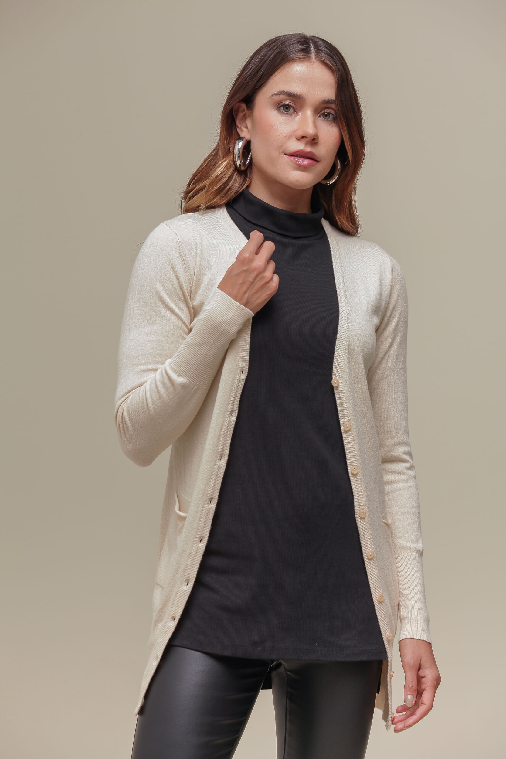 9034925 - Cardigan Tricô Alongado AREIA