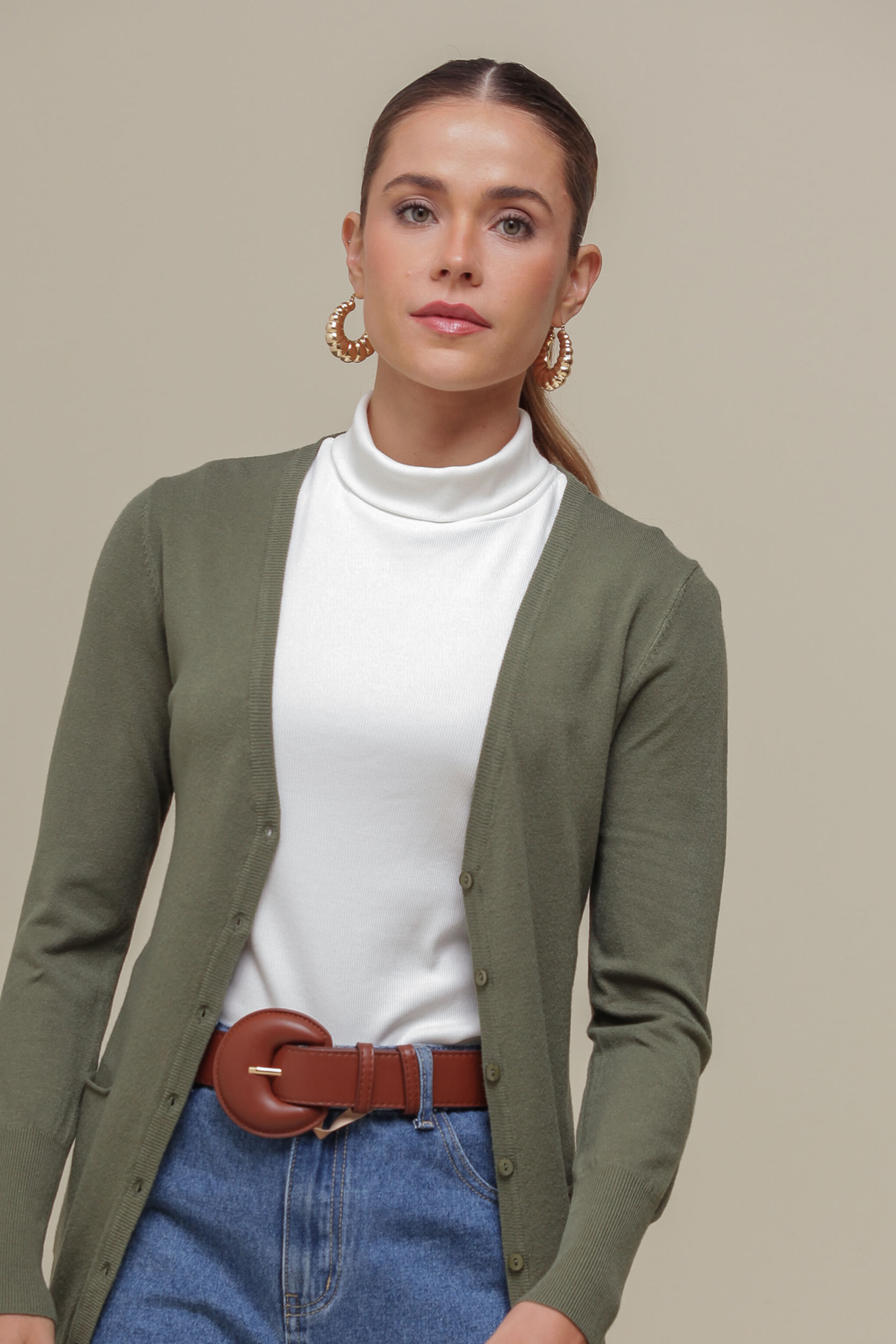 9034925 - Cardigan Tricô Alongado VERDE OLIVA 9034925 - Cardigan Tricô Alongado VERDE OLIVA