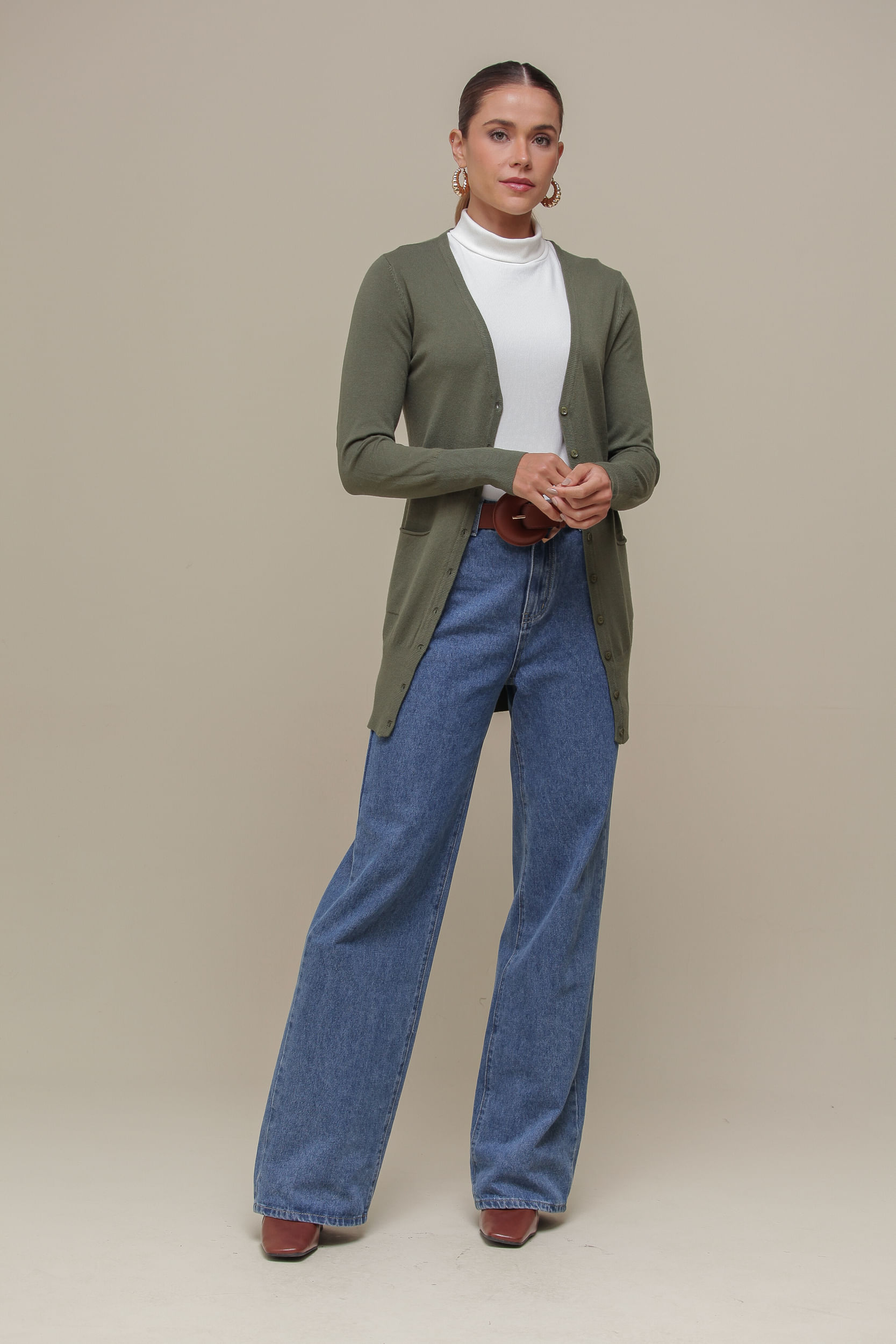 9034925 - Cardigan Tricô Alongado VERDE OLIVA 9034925 - Cardigan Tricô Alongado VERDE OLIVA