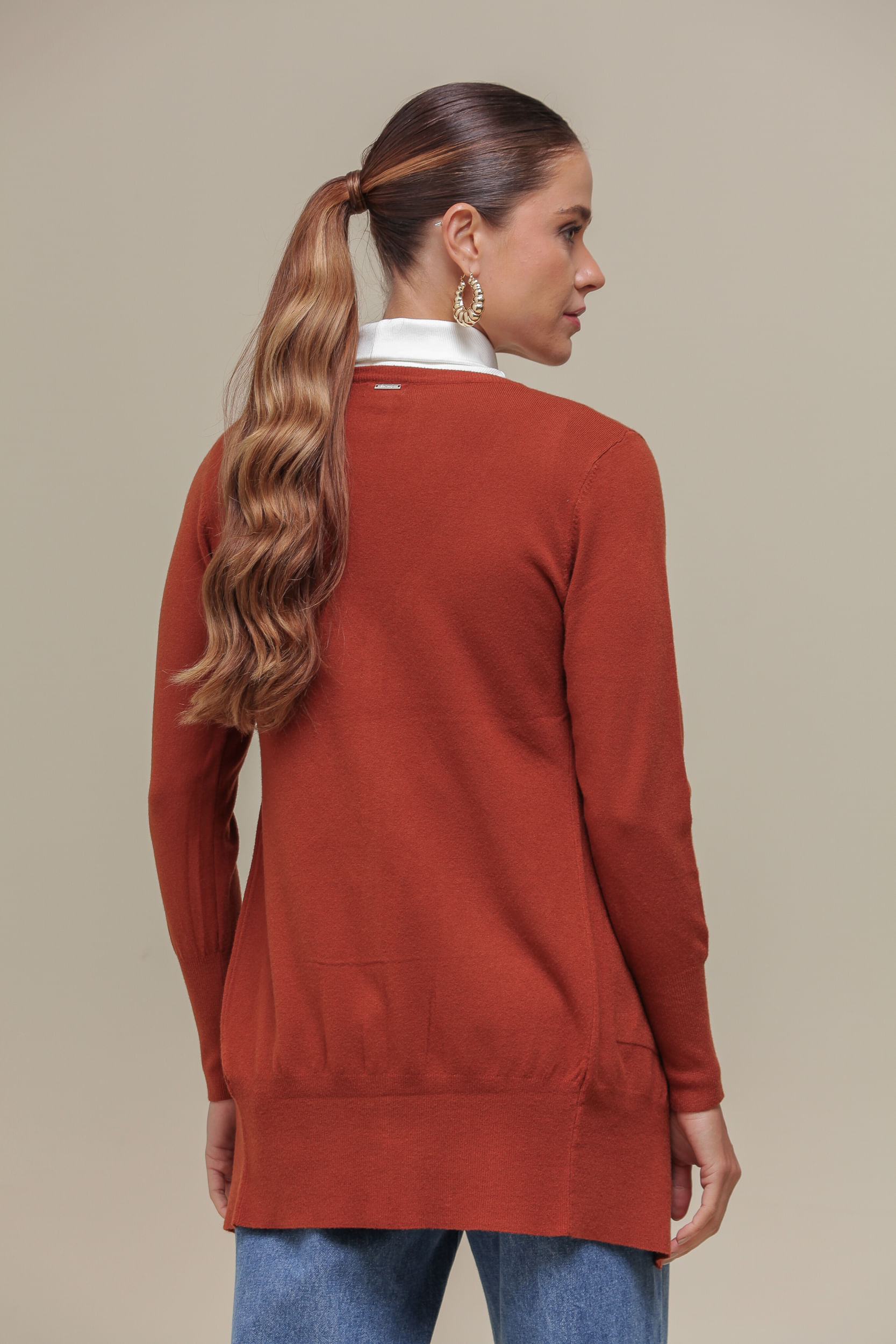9034925 - Cardigan Tricô Alongado MARROM 9034925 - Cardigan Tricô Alongado MARROM