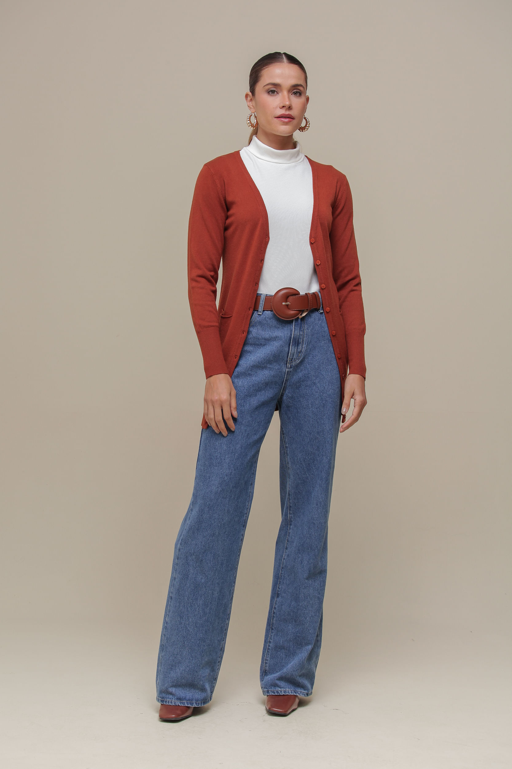 9034925 - Cardigan Tricô Alongado MARROM 9034925 - Cardigan Tricô Alongado MARROM