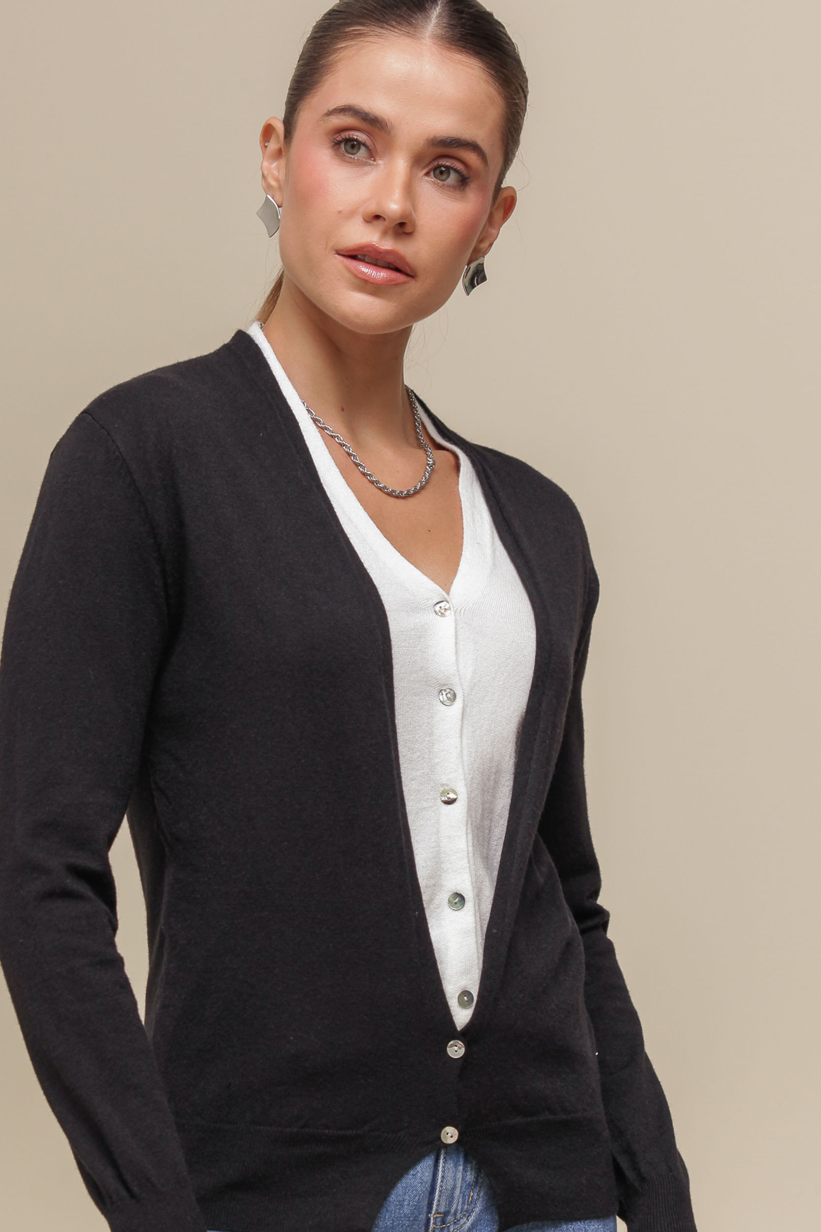 9035059 - Cardigan Tricô Duplo PRETO 9035059 - Cardigan Tricô Duplo PRETO