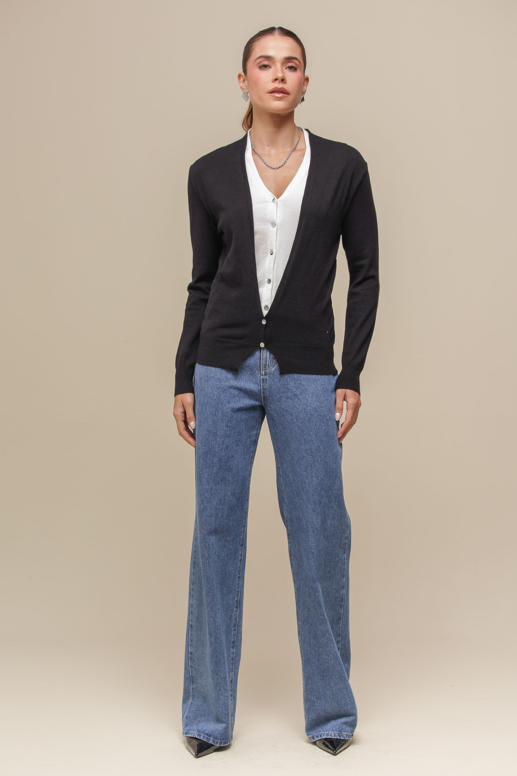 9035059 - Cardigan Tricô Duplo PRETO 9035059 - Cardigan Tricô Duplo PRETO