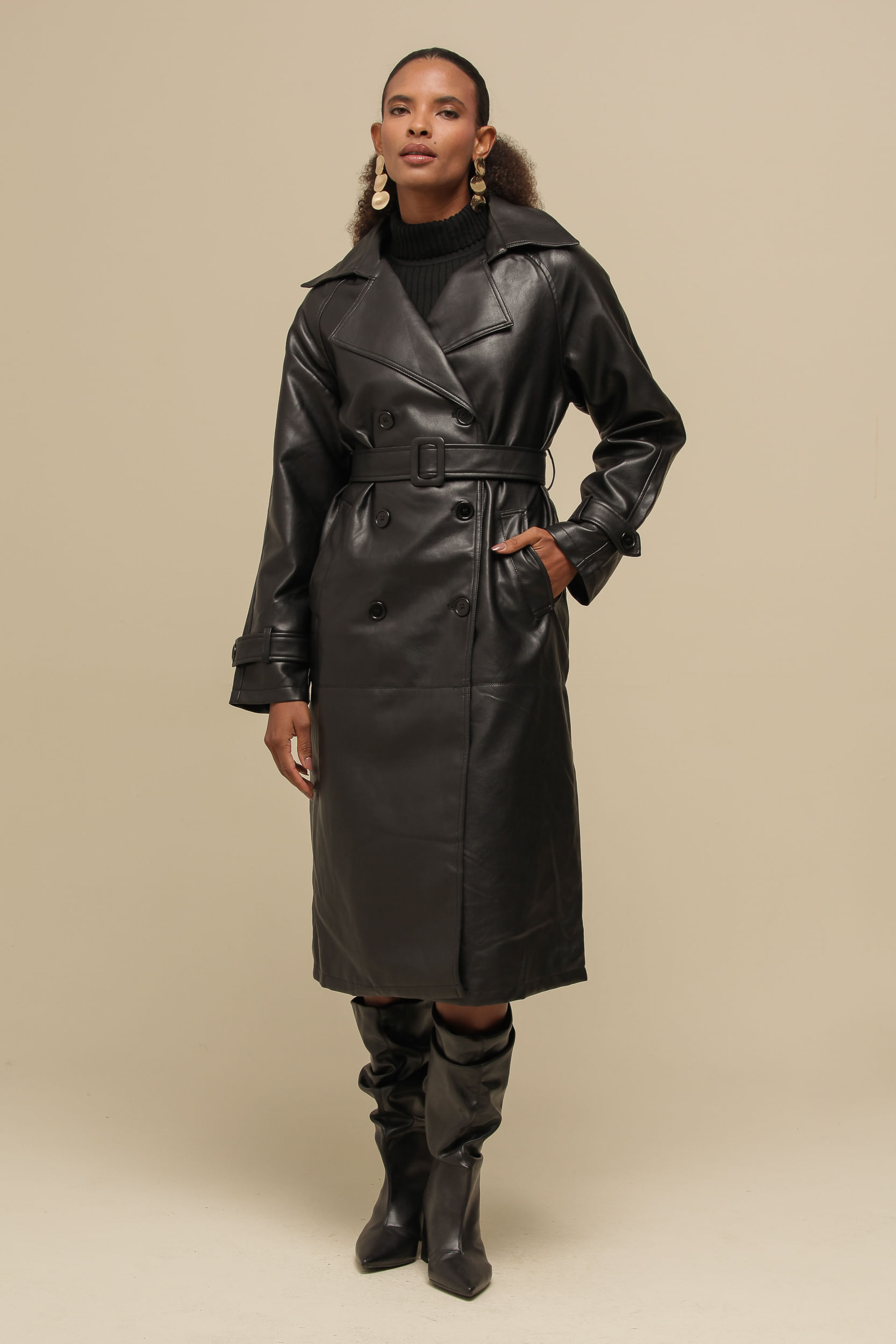 9035086 - Trench Coat Sobretudo PU   PRETO