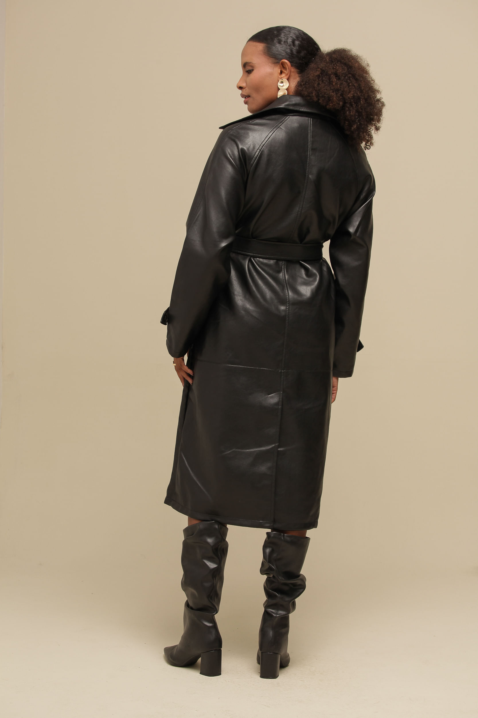 9035086 - Trench Coat Sobretudo PU PRETO 9035086 - Trench Coat Sobretudo PU PRETO