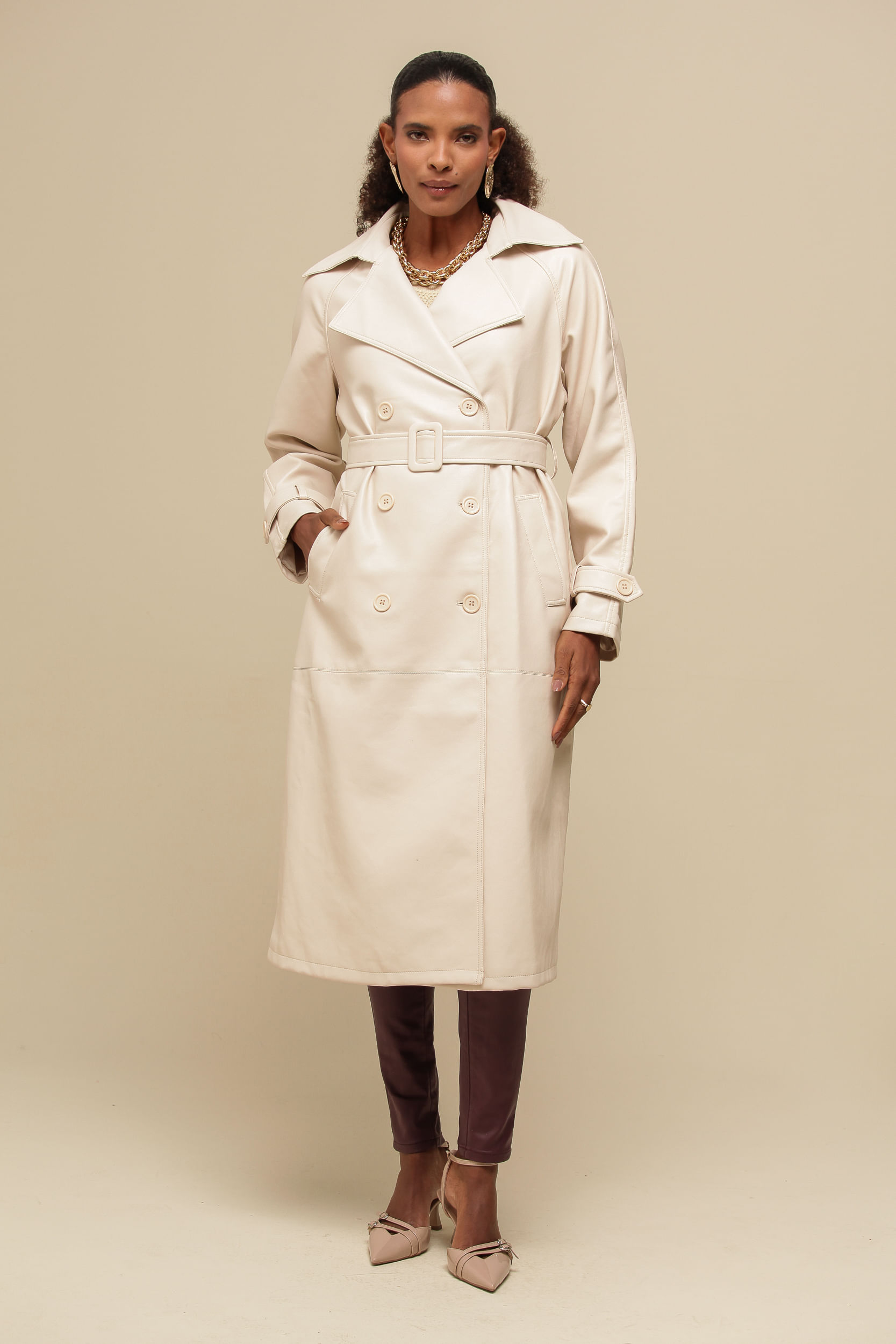9035086 - Trench Coat Sobretudo PU AREIA 9035086 - Trench Coat Sobretudo PU AREIA