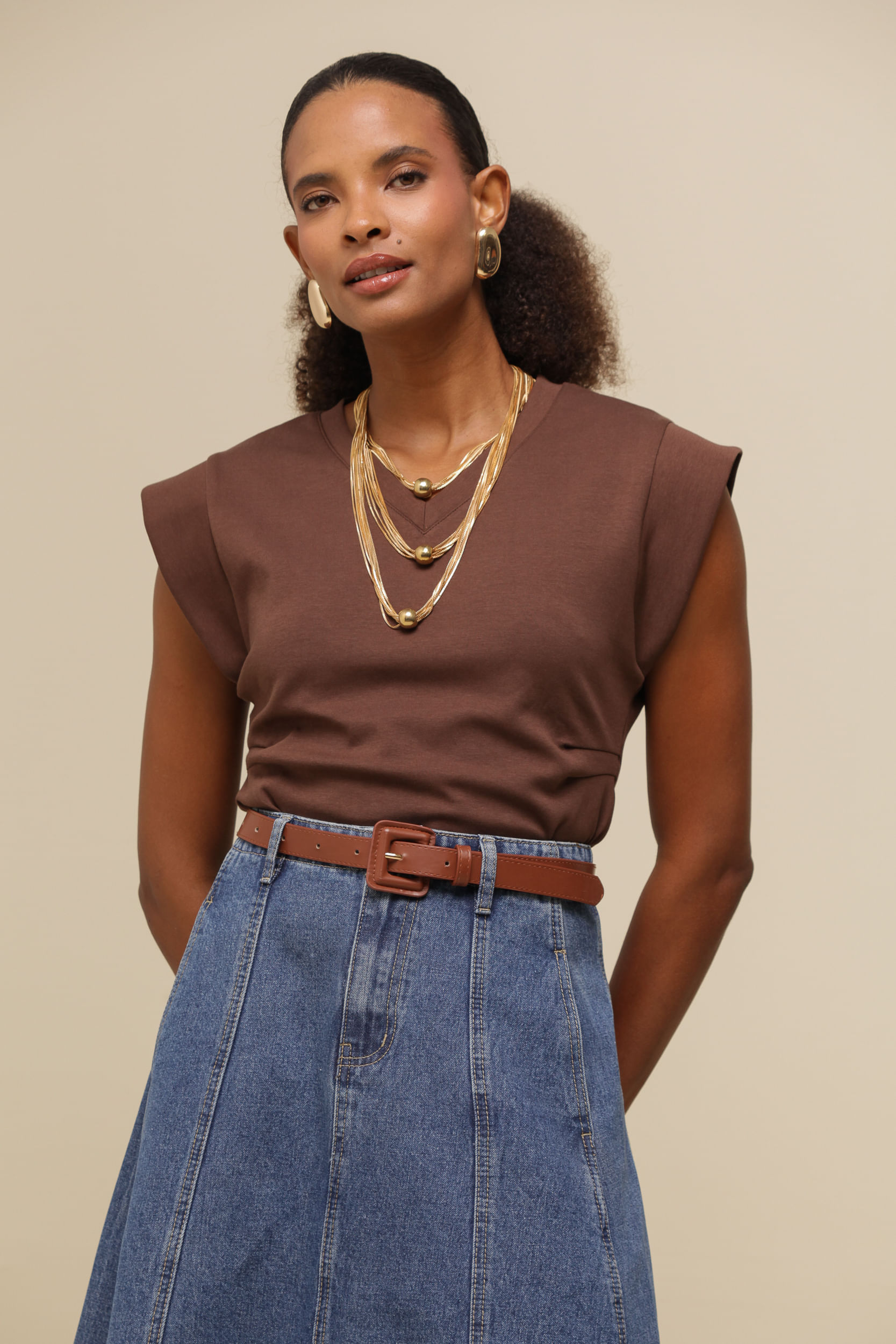 9036346 - Blusa Malha Manga Larga  MARROM