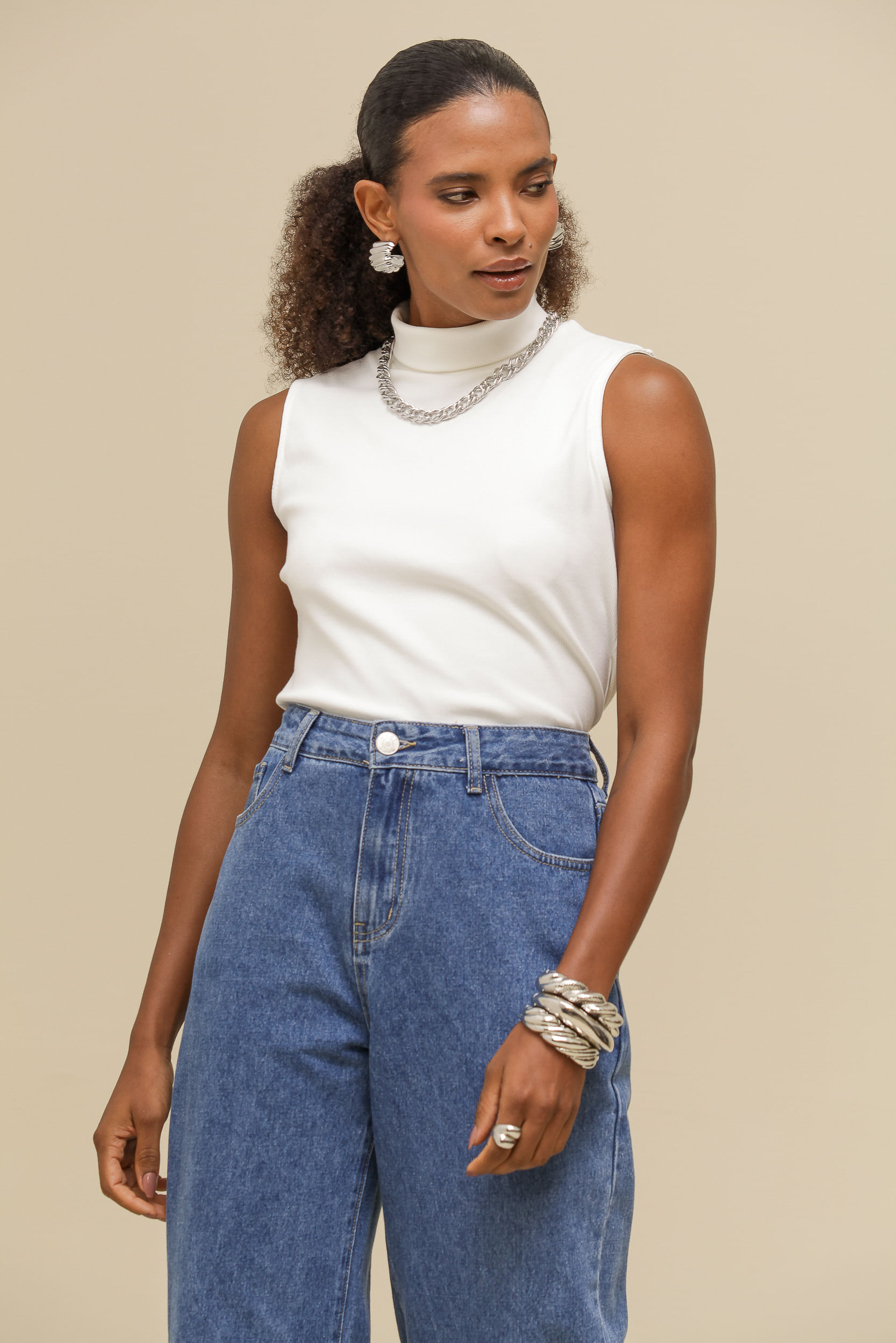 9036350 - Regata Rib Long Gola Alta  BRANCO