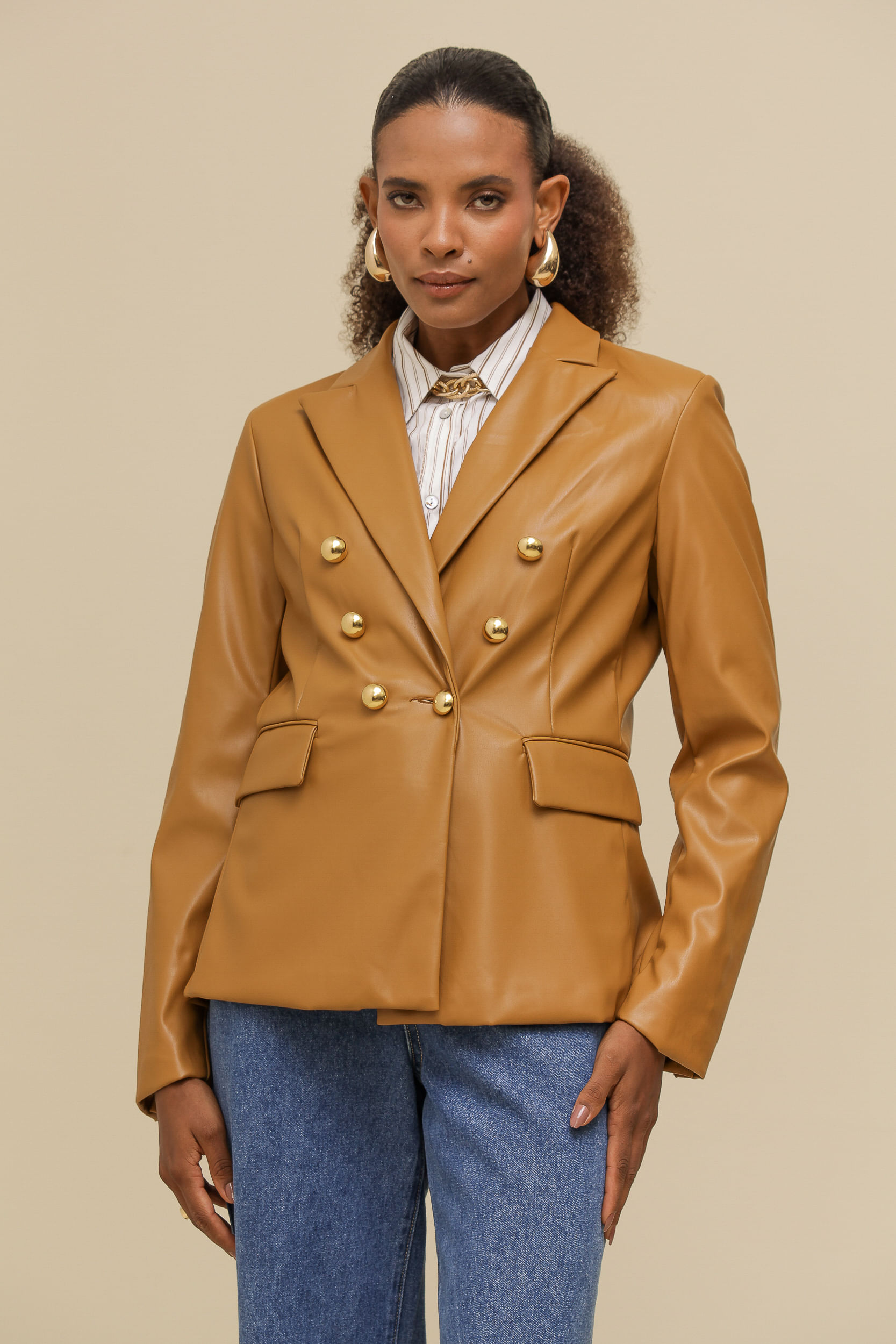9036467 - Blazer de PU Transpassado  CAMEL