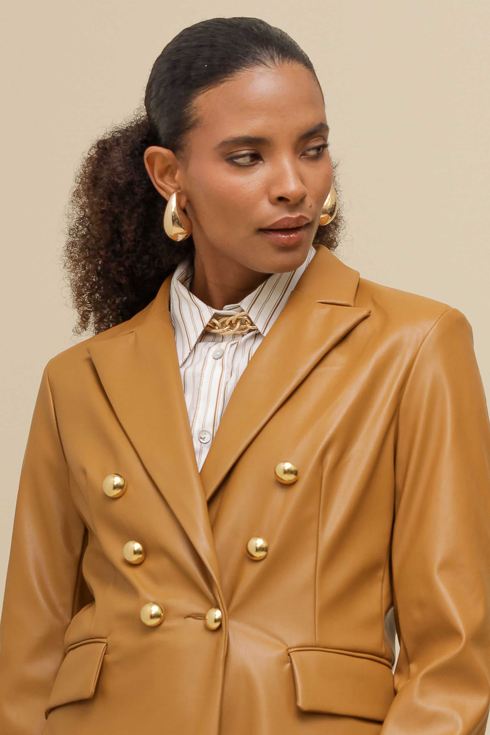 9036467 - Blazer de PU Transpassado  CAMEL