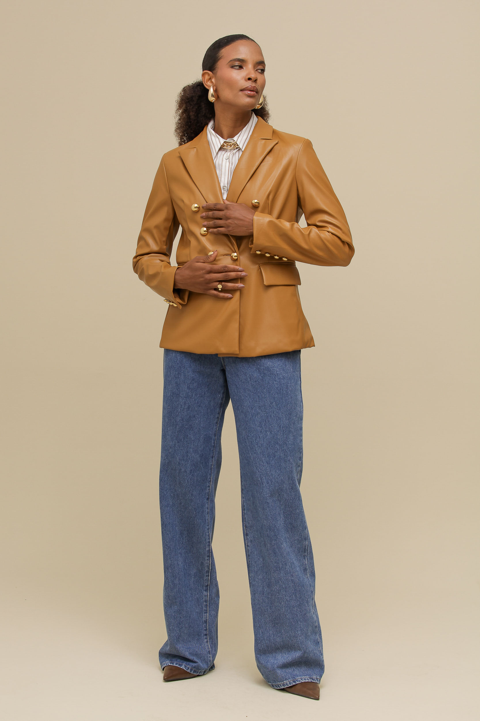 9036467 - Blazer de PU Transpassado  CAMEL