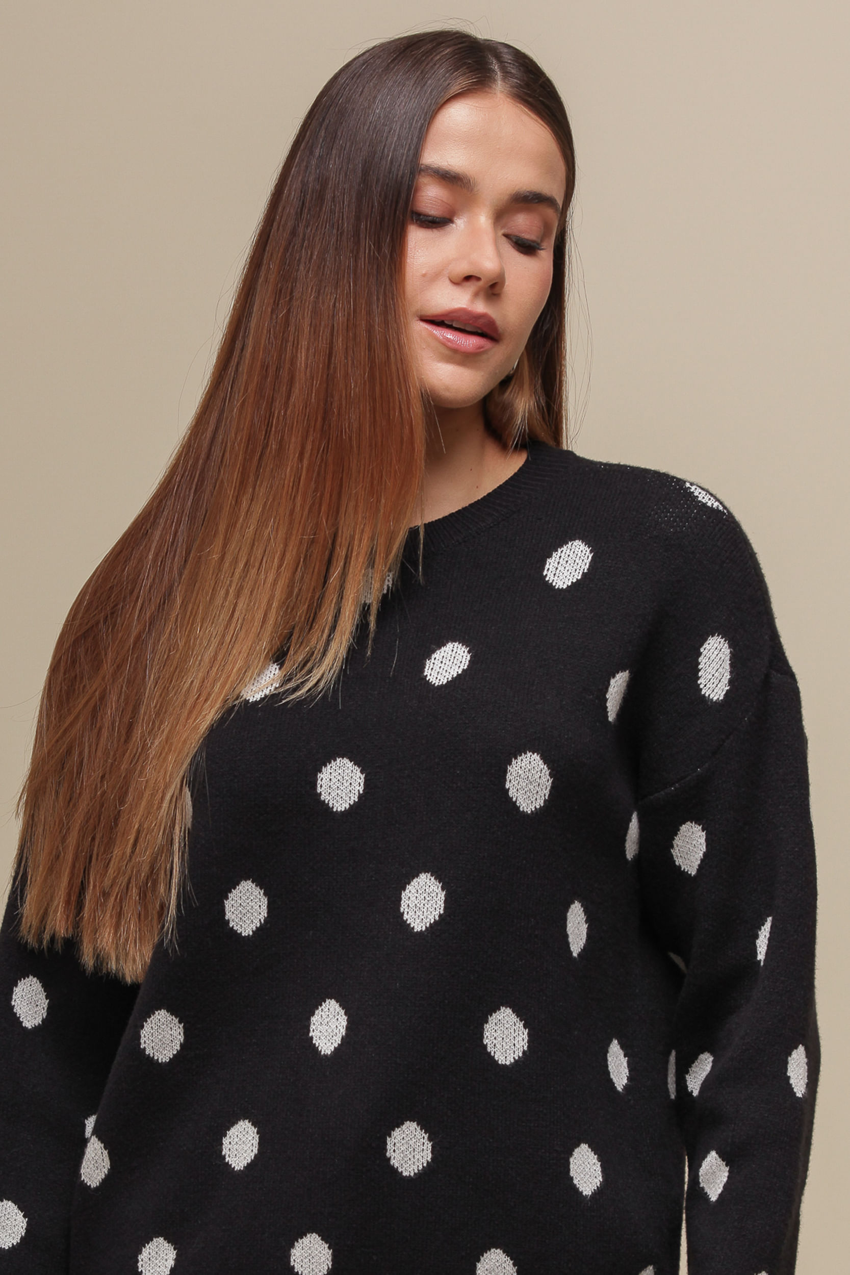 9036533 - Blusa de Tricô Poá Manga Longa PRETO 9036533 - Blusa de Tricô Poá Manga Longa PRETO