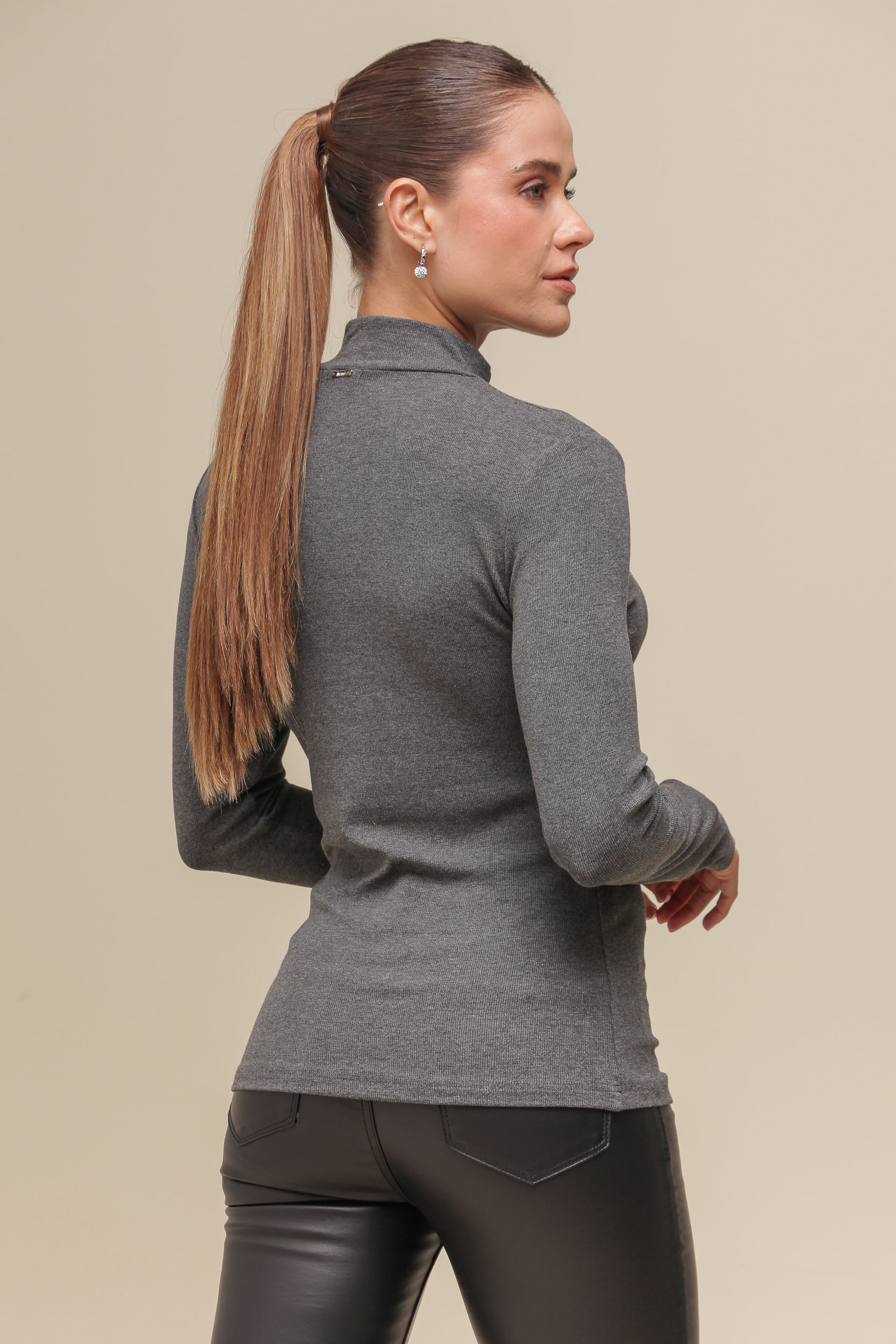 9036605 - Blusa Manga Longa Canelada com Zíper MESCLA 9036605 - Blusa Manga Longa Canelada com Zíper MESCLA