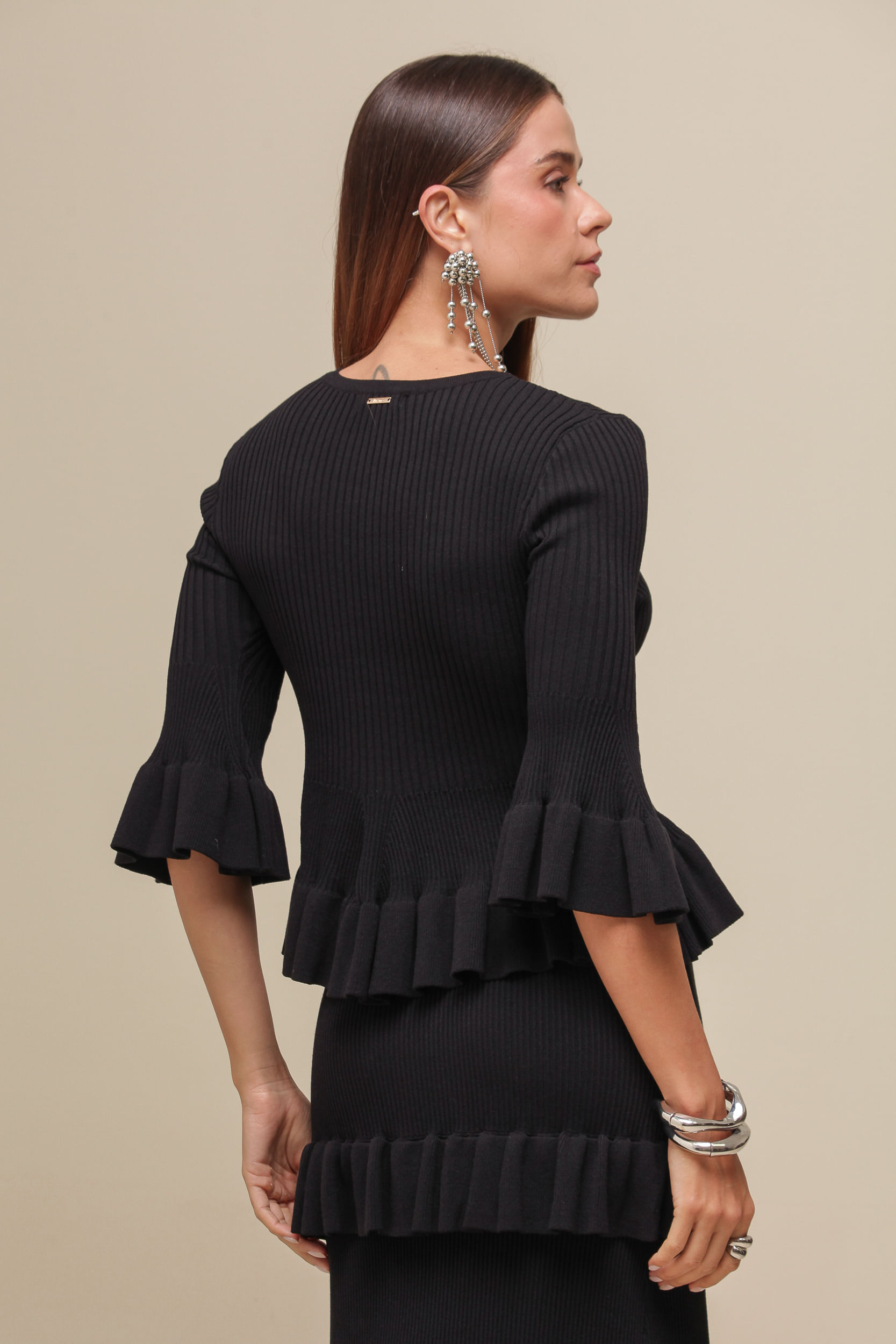 9036666 - Blusa Tricô Babados PRETO 9036666 - Blusa Tricô Babados PRETO