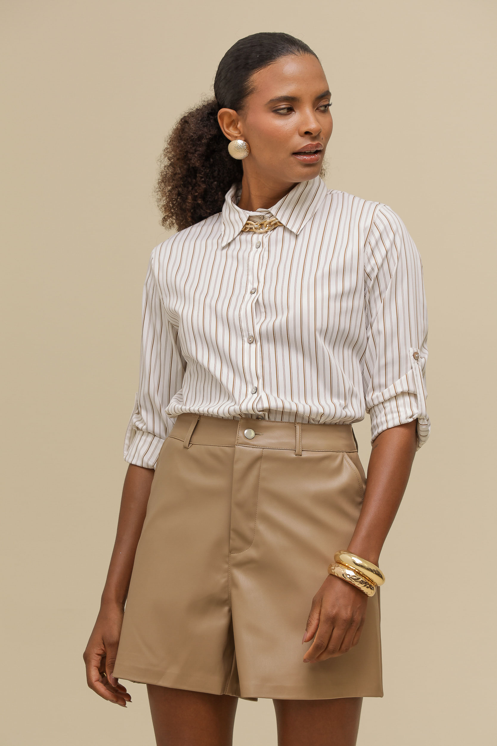 9036704 - Camisa Social Listrada  MARROM