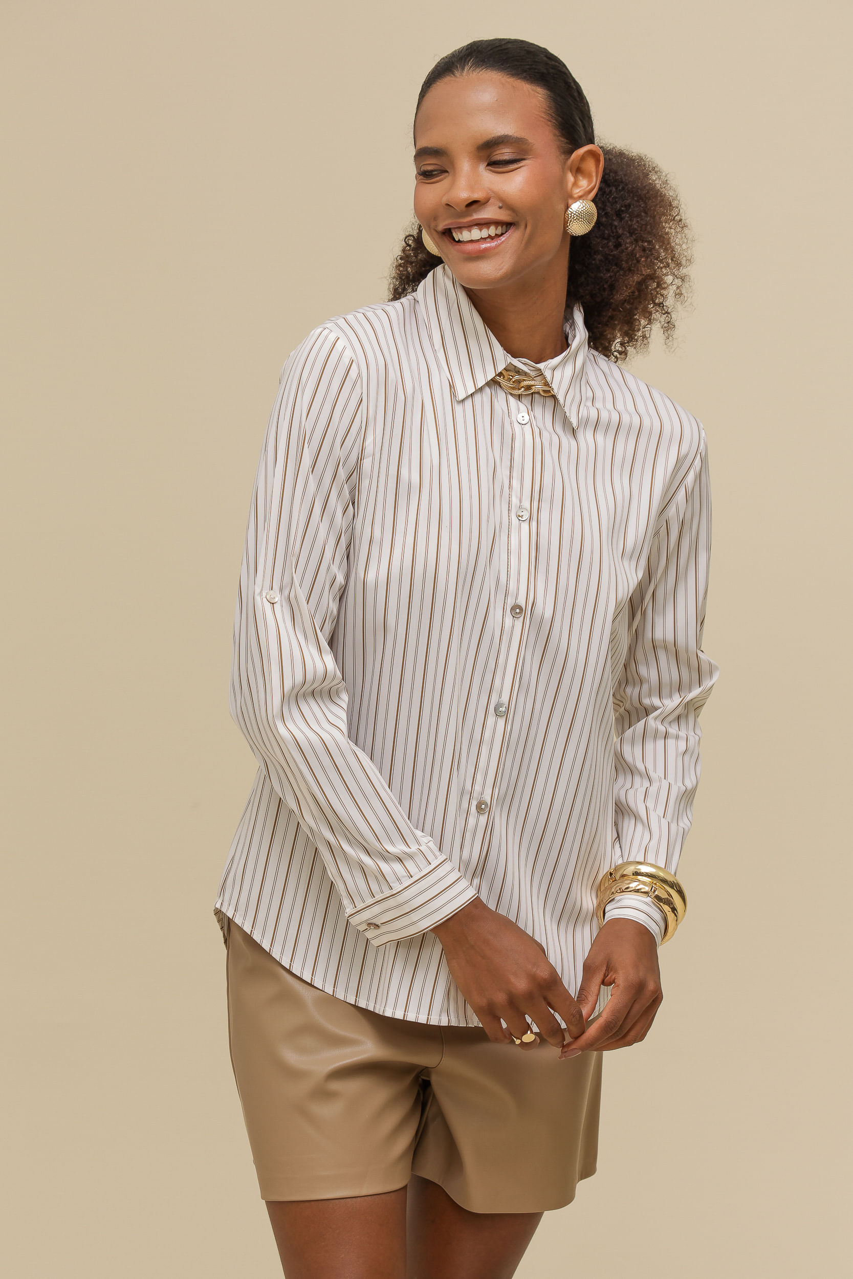 9036704 - Camisa Social Listrada MARROM 9036704 - Camisa Social Listrada MARROM