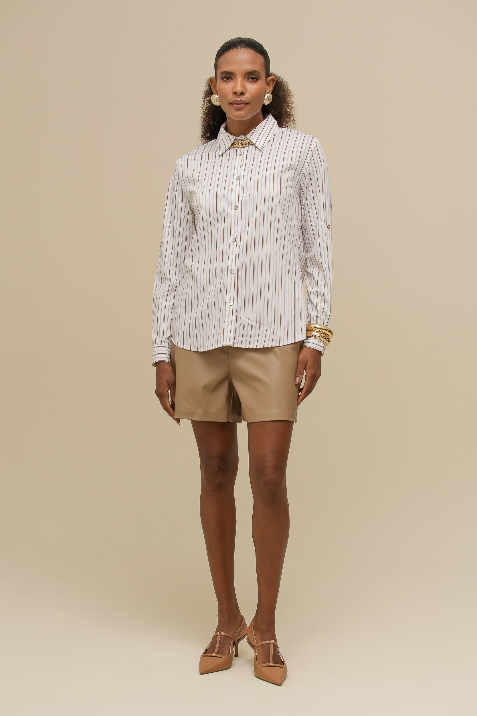 9036704 - Camisa Social Listrada MARROM 9036704 - Camisa Social Listrada MARROM