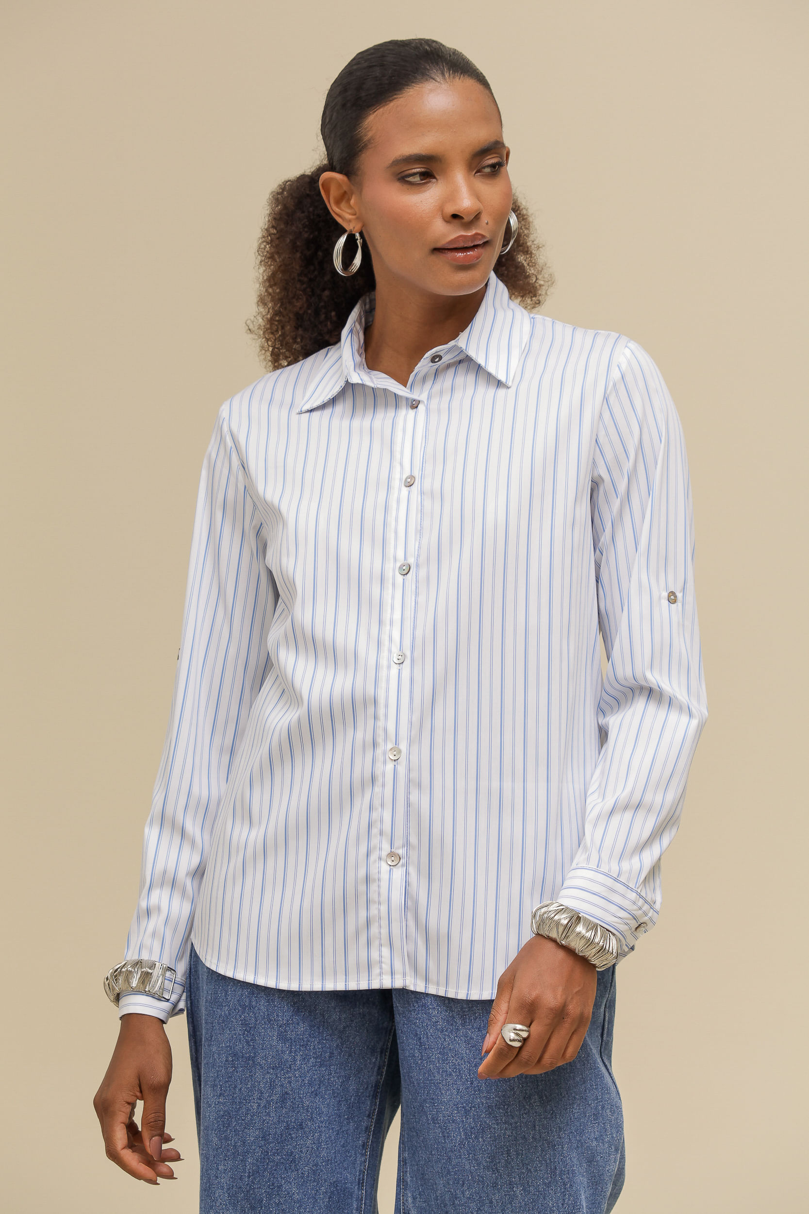 9036704 - Camisa Social Listrada AZUL CLARO 9036704 - Camisa Social Listrada AZUL CLARO