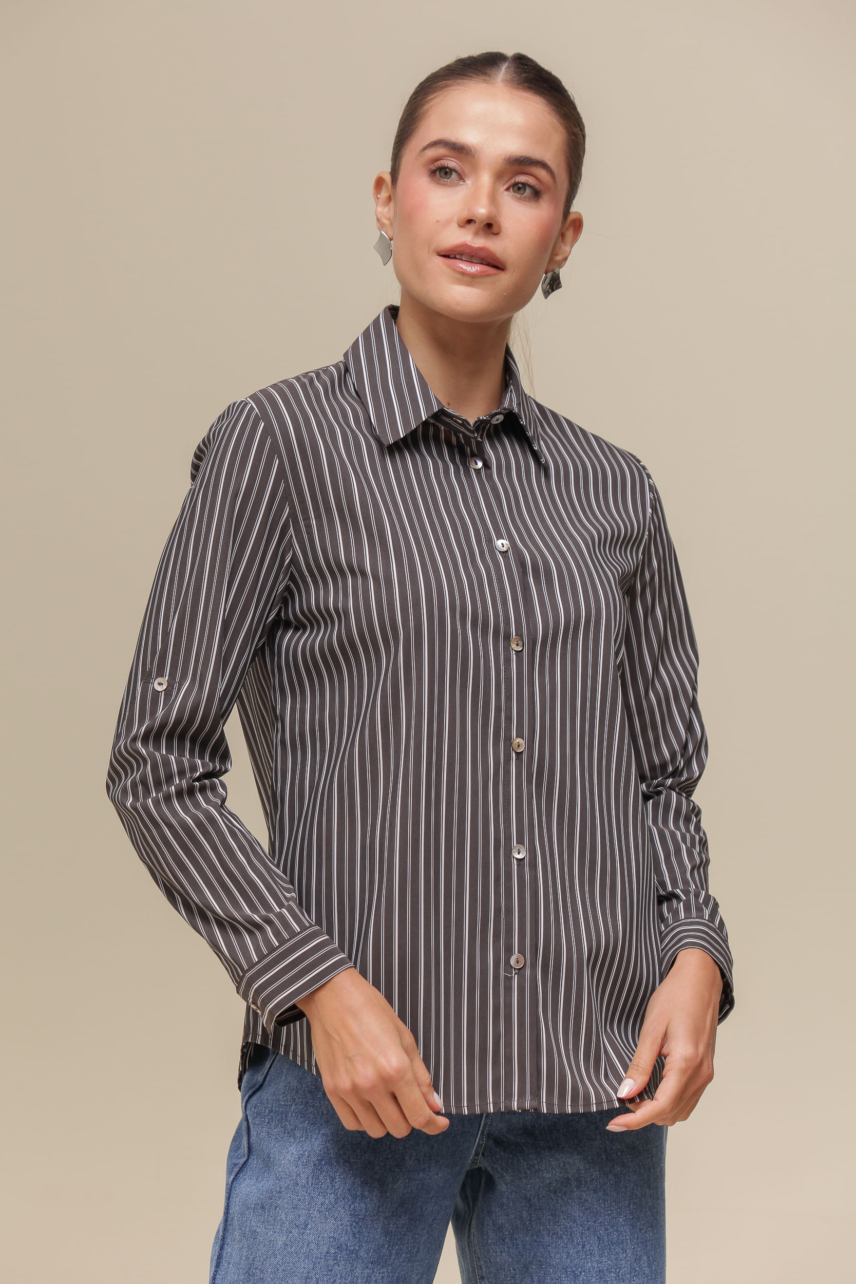 9036704 - Camisa Social Listrada CINZA 9036704 - Camisa Social Listrada CINZA