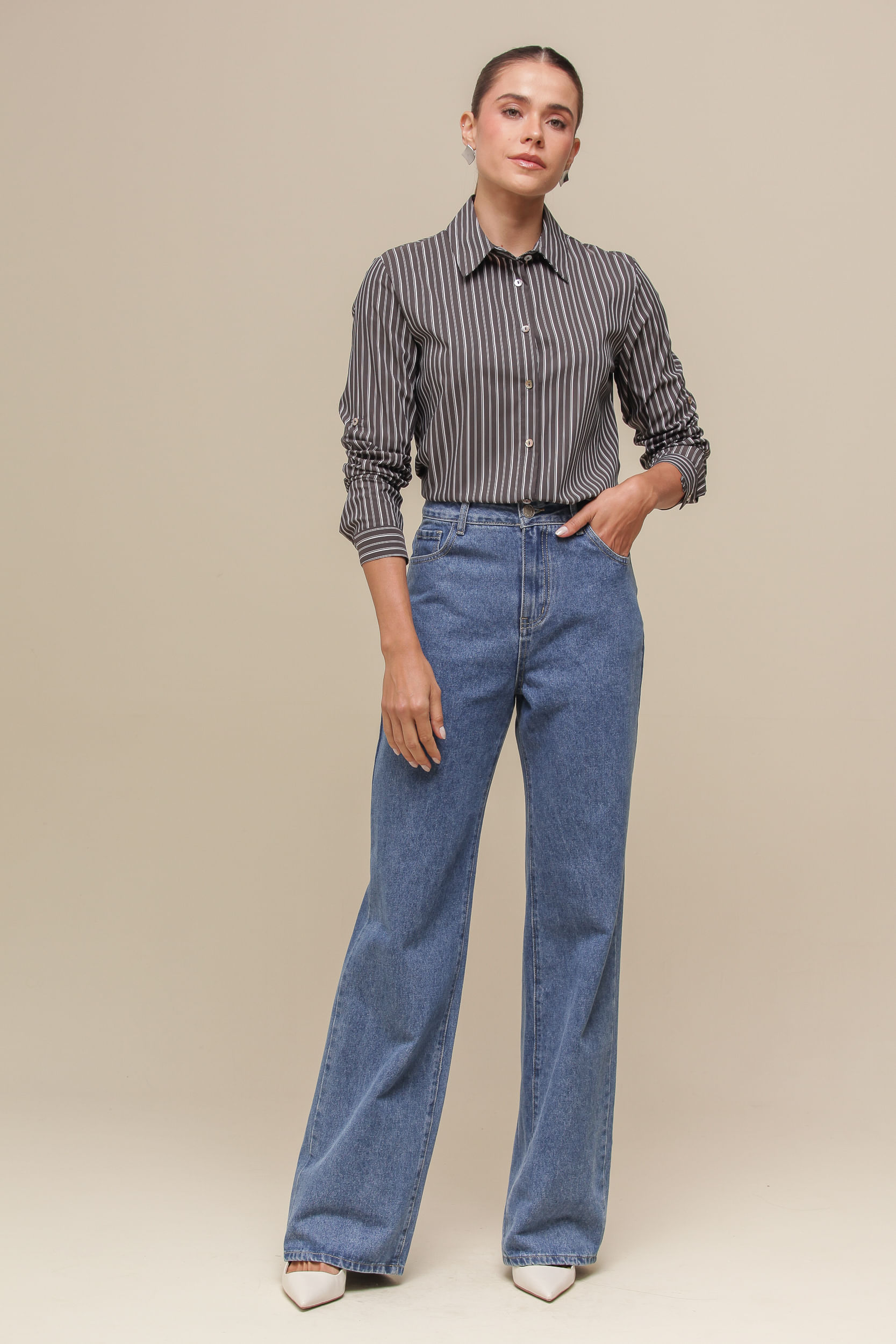 9036704 - Camisa Social Listrada CINZA 9036704 - Camisa Social Listrada CINZA