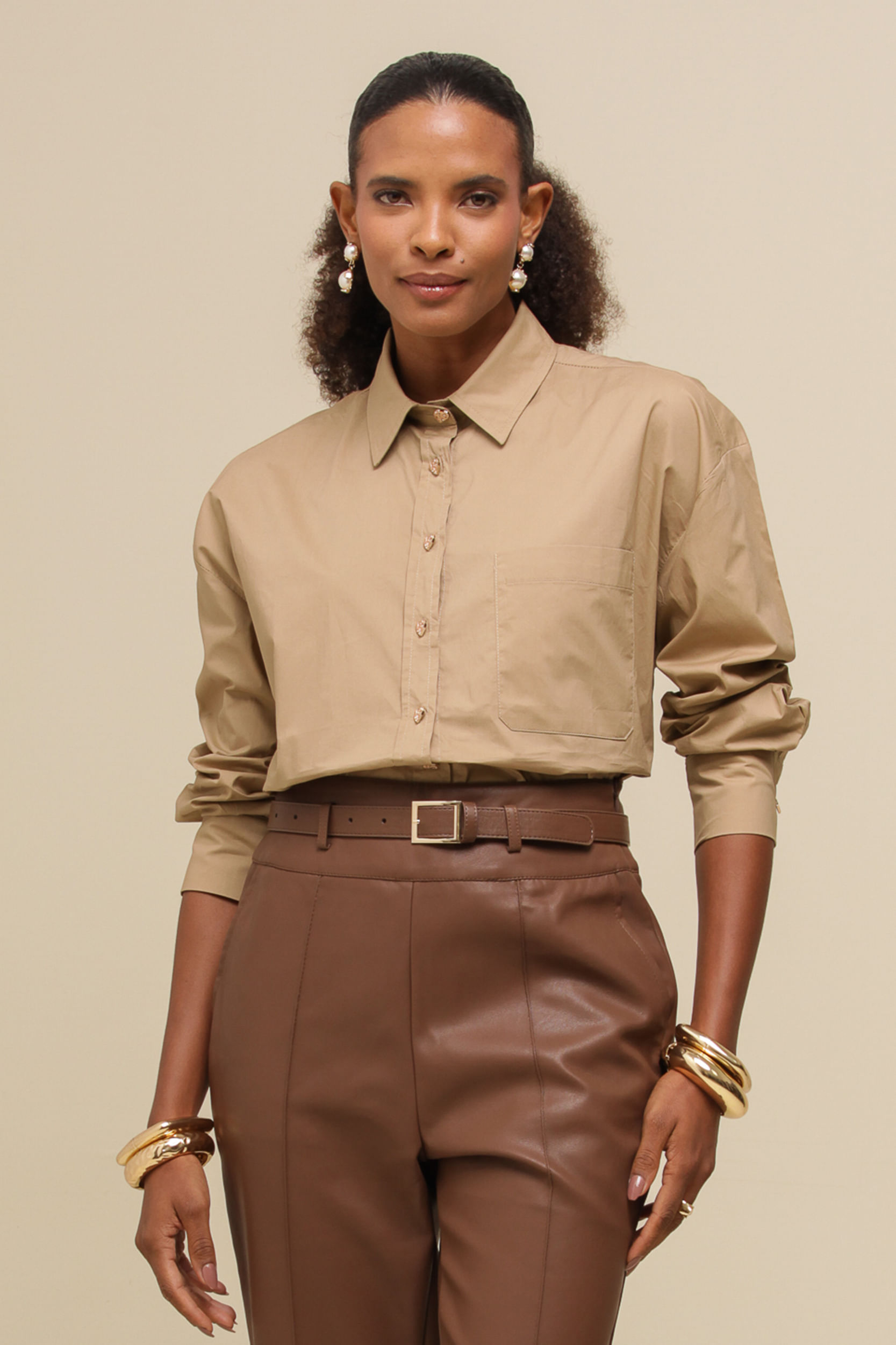 9036706 - Camisa Basic Bolso  BEGE
