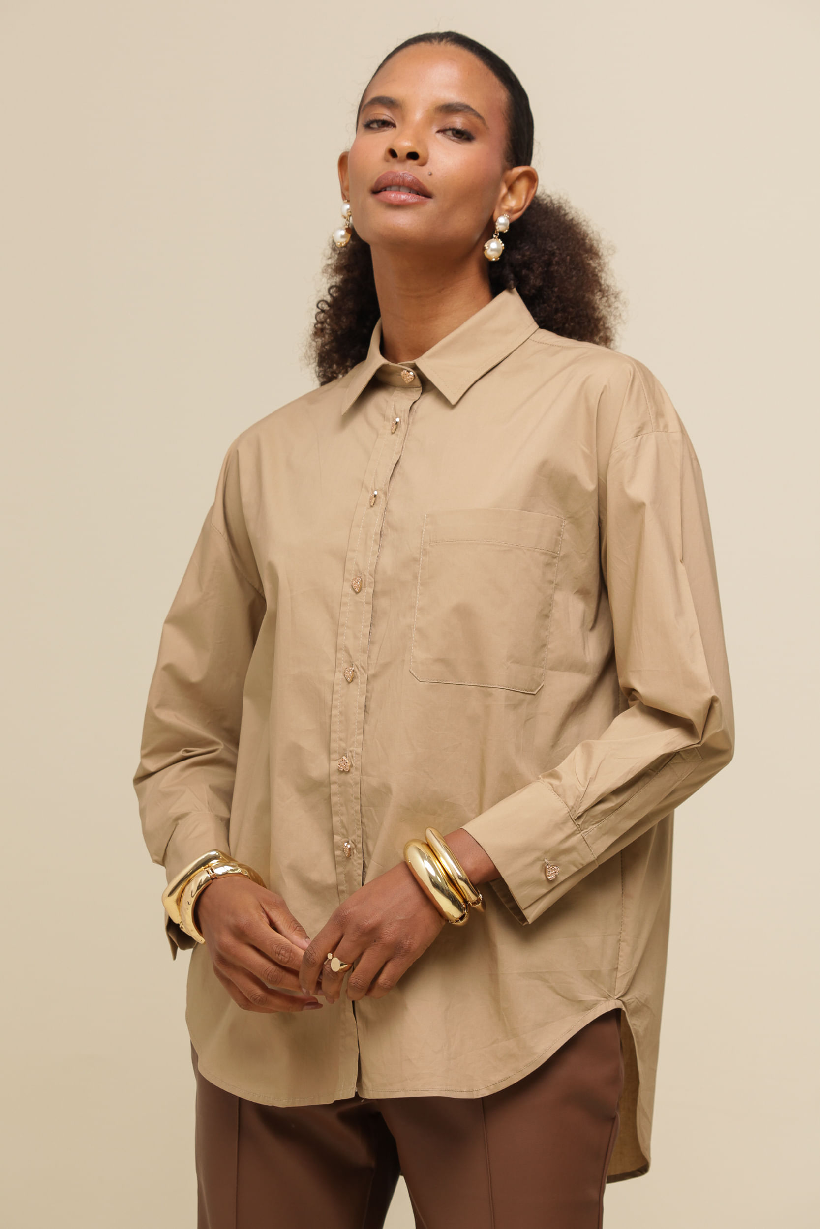 9036706 - Camisa Basic Bolso  BEGE