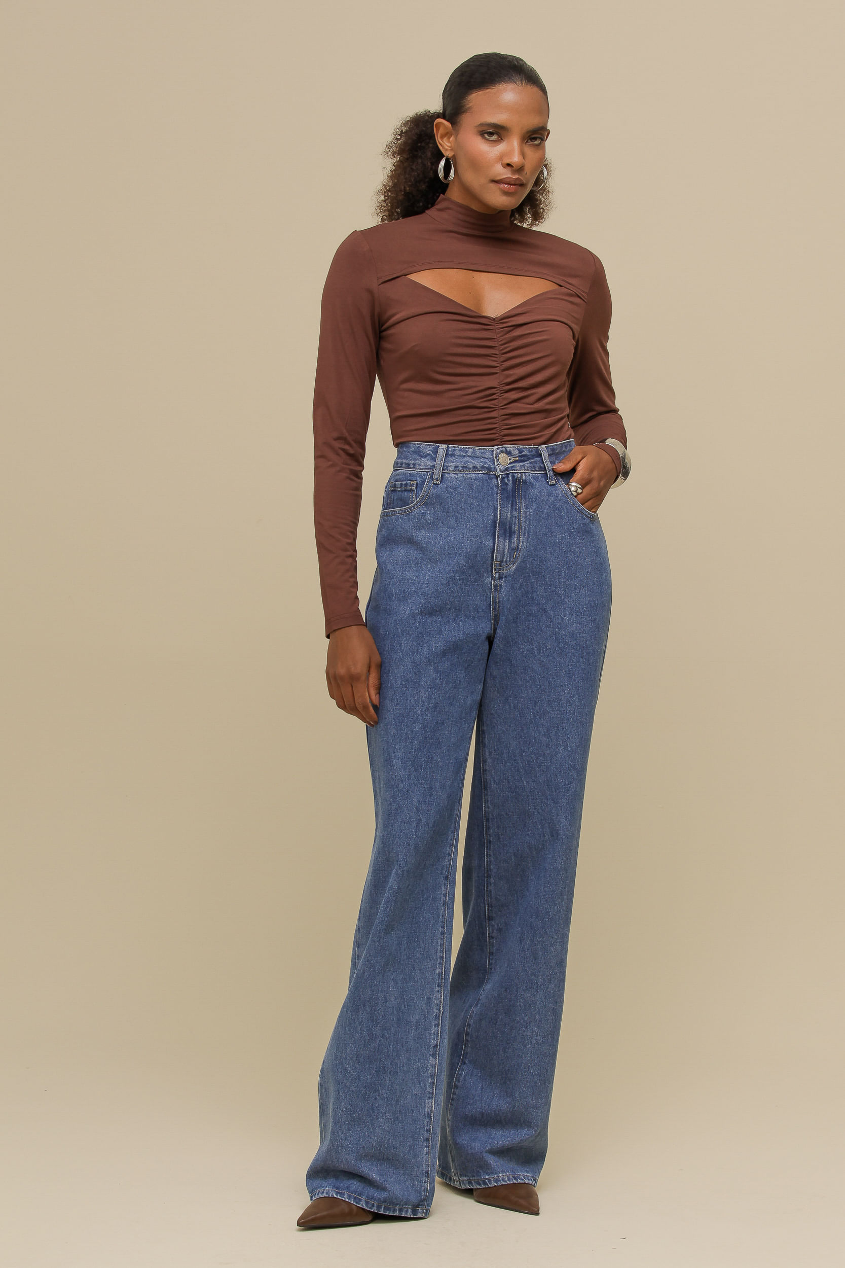 9036720 - Blusa de Malha Franzido na Frente MARROM 9036720 - Blusa de Malha Franzido na Frente MARROM