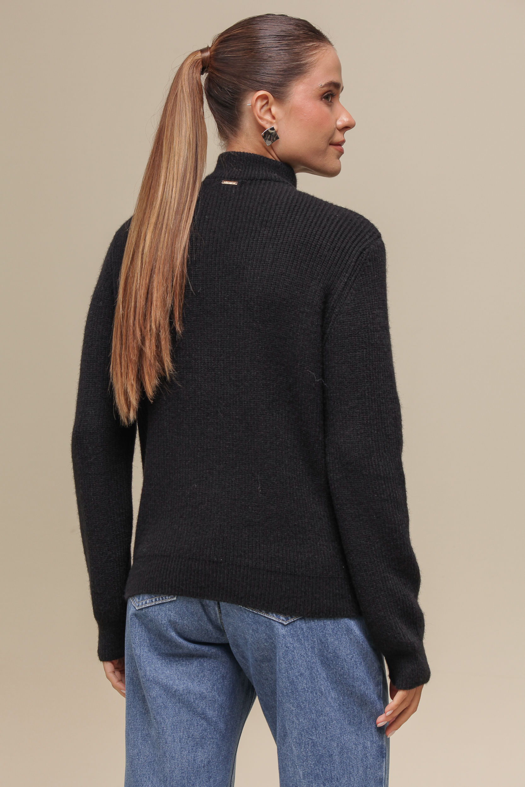9036745 - Blusa Tricô Gola Alta Botões PRETO 9036745 - Blusa Tricô Gola Alta Botões PRETO