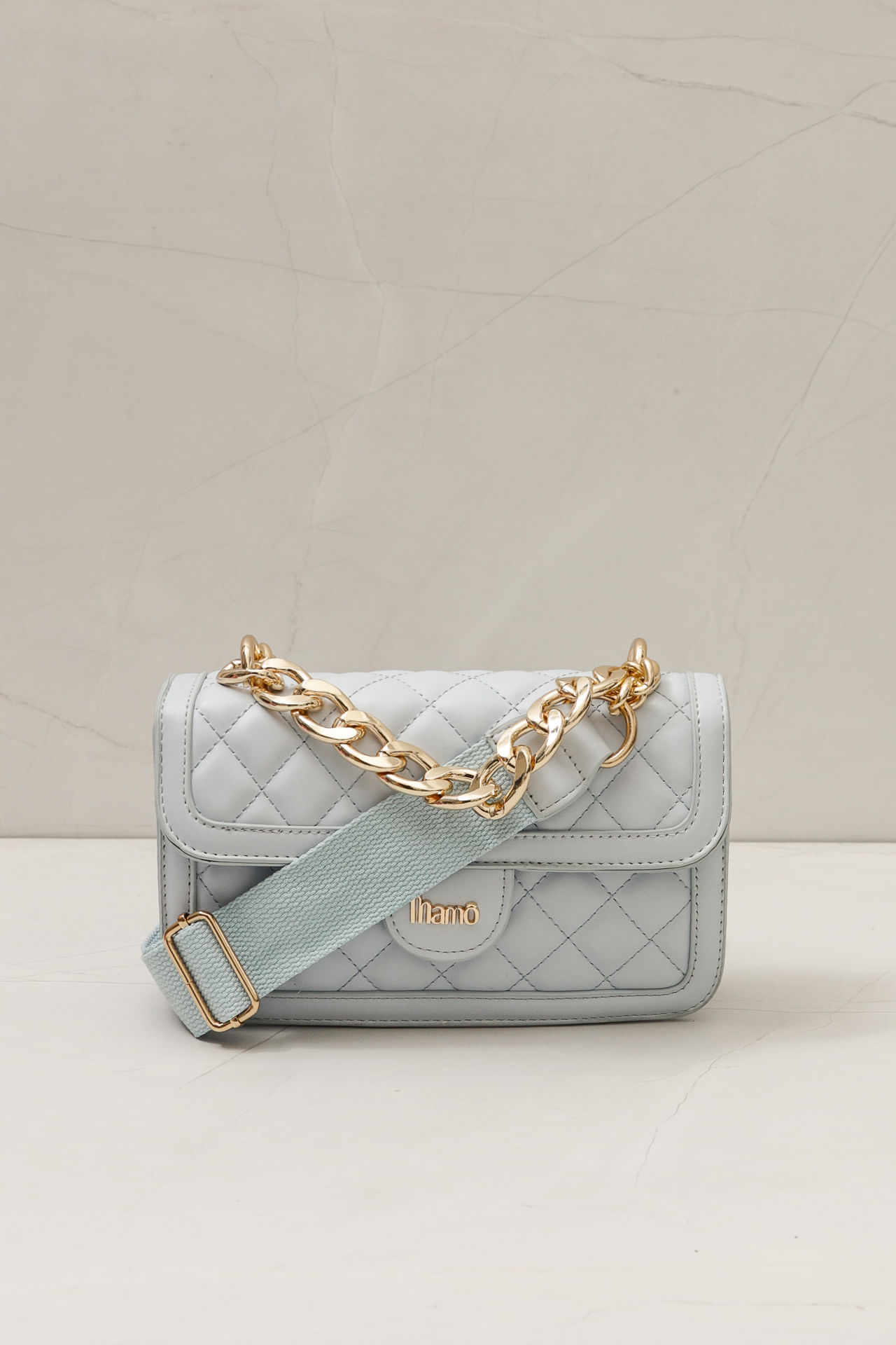 9035973 - Bolsa Clássica Flap Correntes Elos AZUL 9035973 - Bolsa Clássica Flap Correntes Elos AZUL