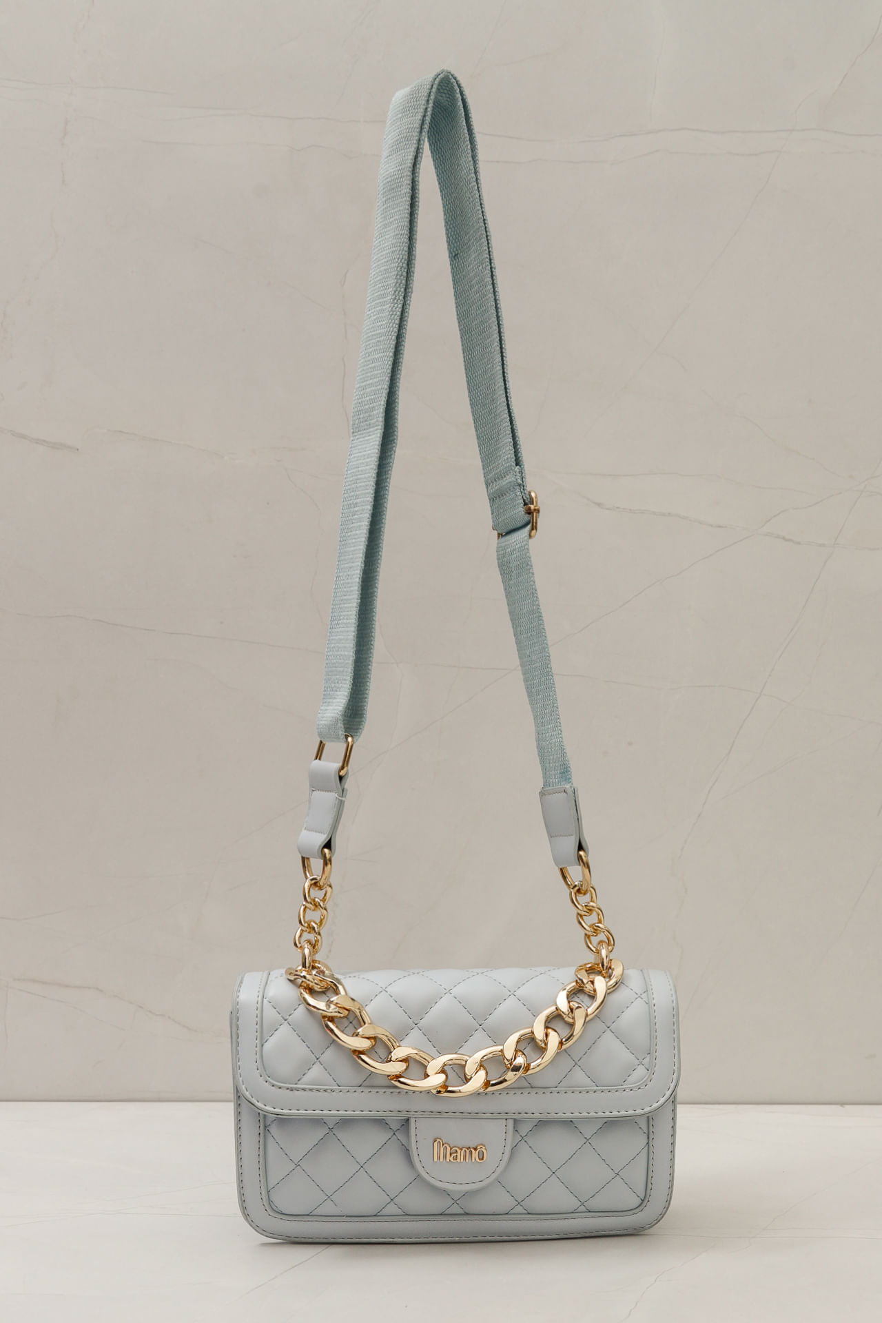 9035973 - Bolsa Clássica Flap Correntes Elos AZUL 9035973 - Bolsa Clássica Flap Correntes Elos AZUL