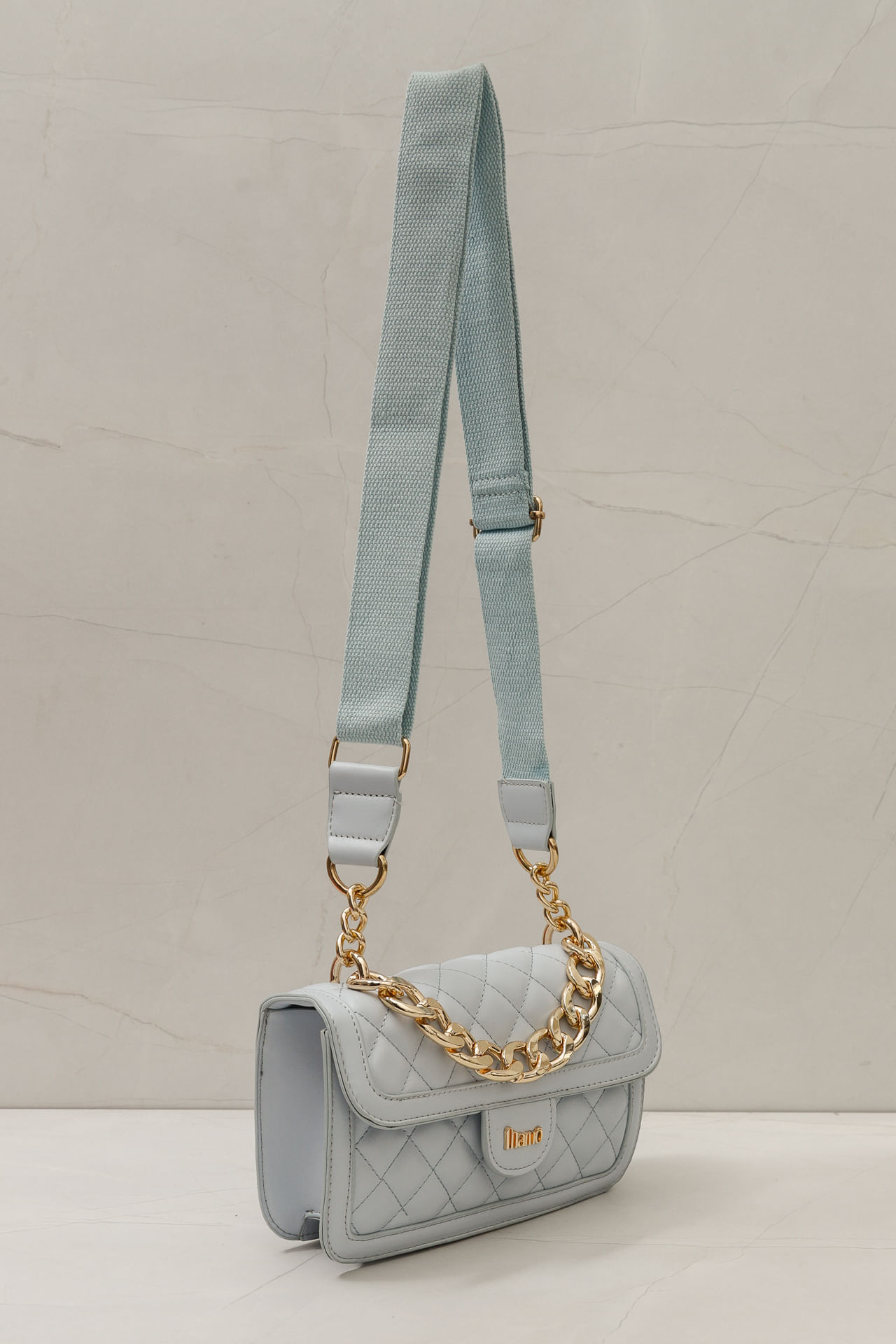 9035973 - Bolsa Clássica Flap Correntes Elos AZUL 9035973 - Bolsa Clássica Flap Correntes Elos AZUL