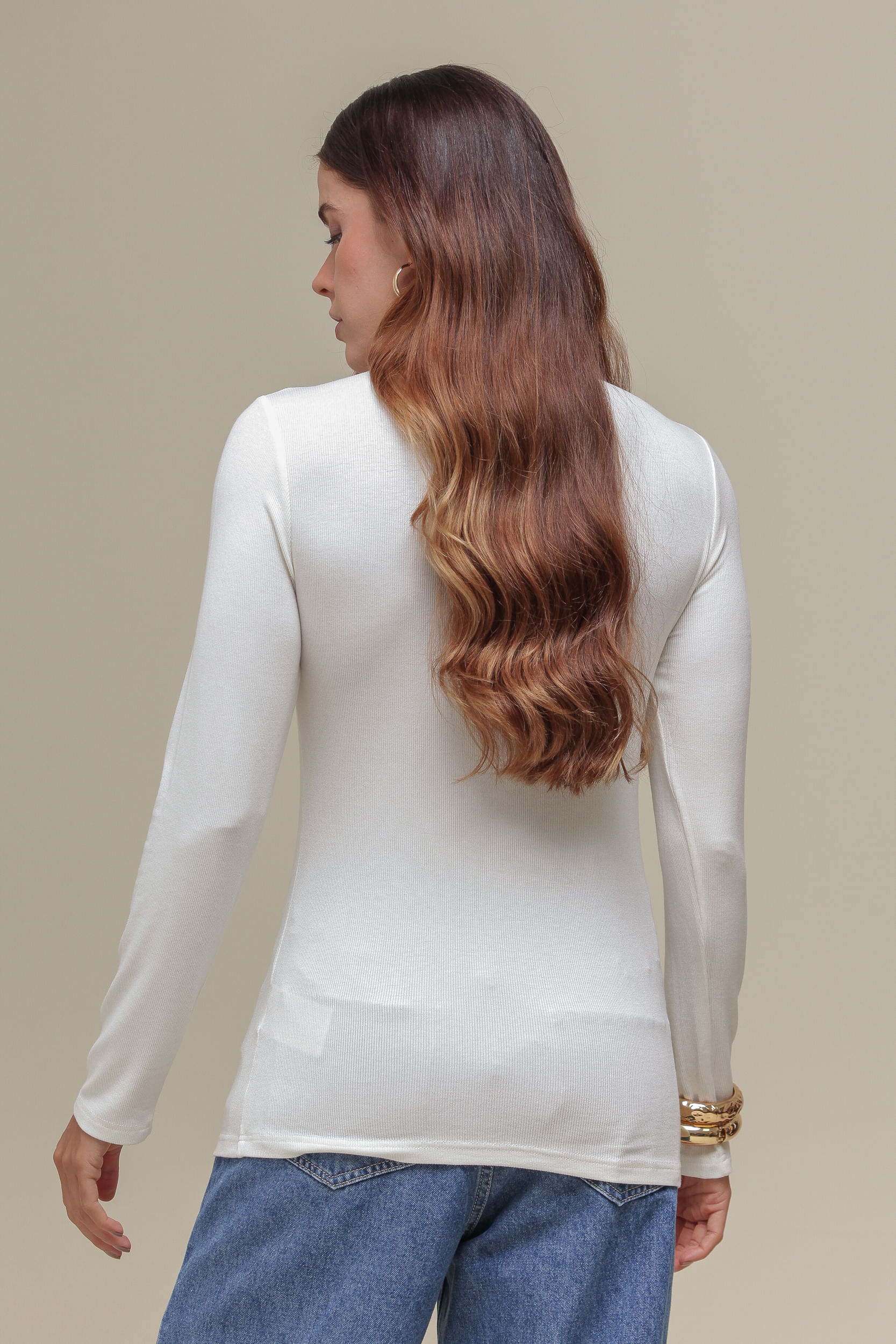 9036605 - Blusa Manga Longa Canelada com Zíper OFF-WHITE 9036605 - Blusa Manga Longa Canelada com Zíper OFF-WHITE