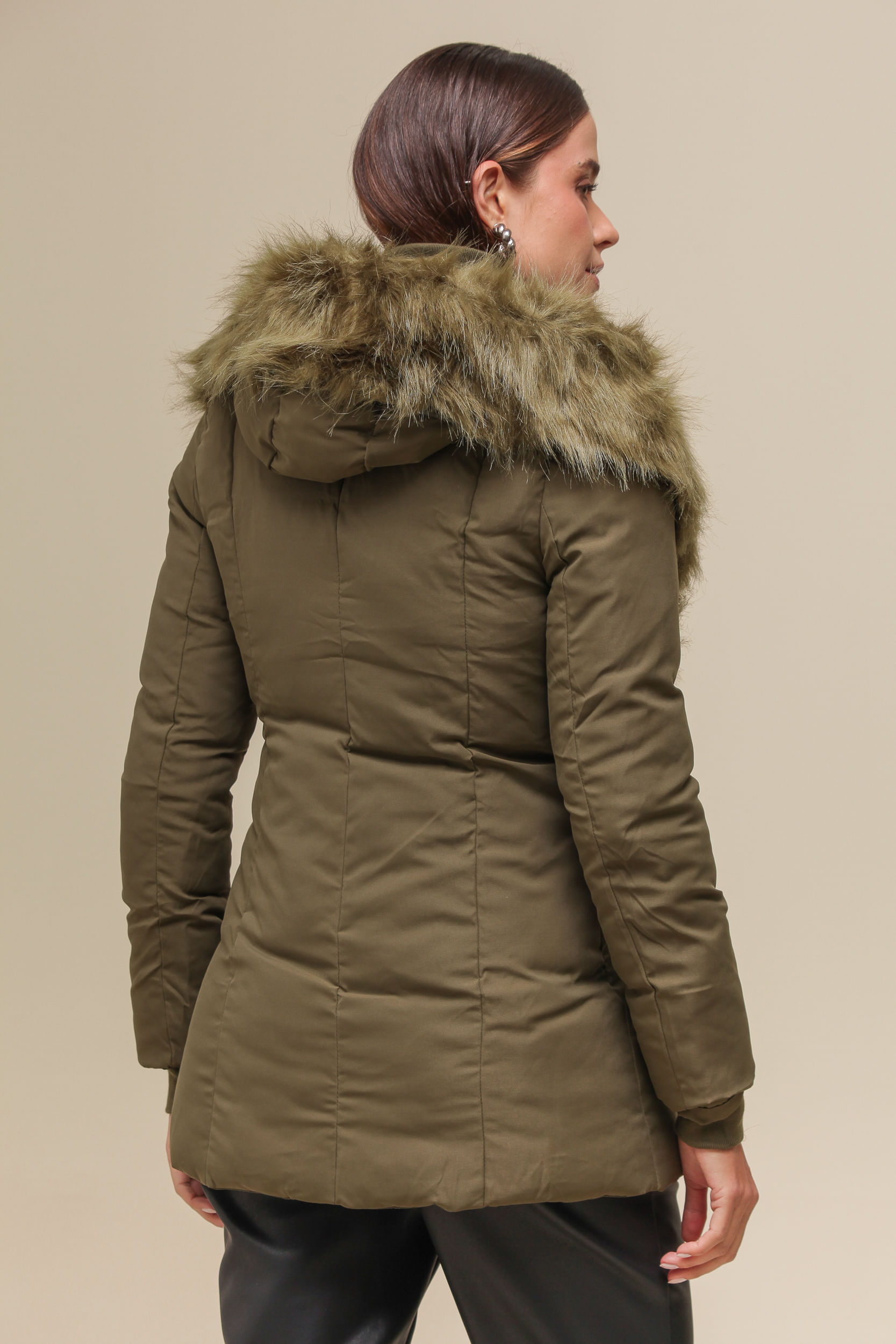 Casaco Puffer Zíper Duplo Com Capuz VERDE Casaco Puffer Zíper Duplo Com Capuz VERDE