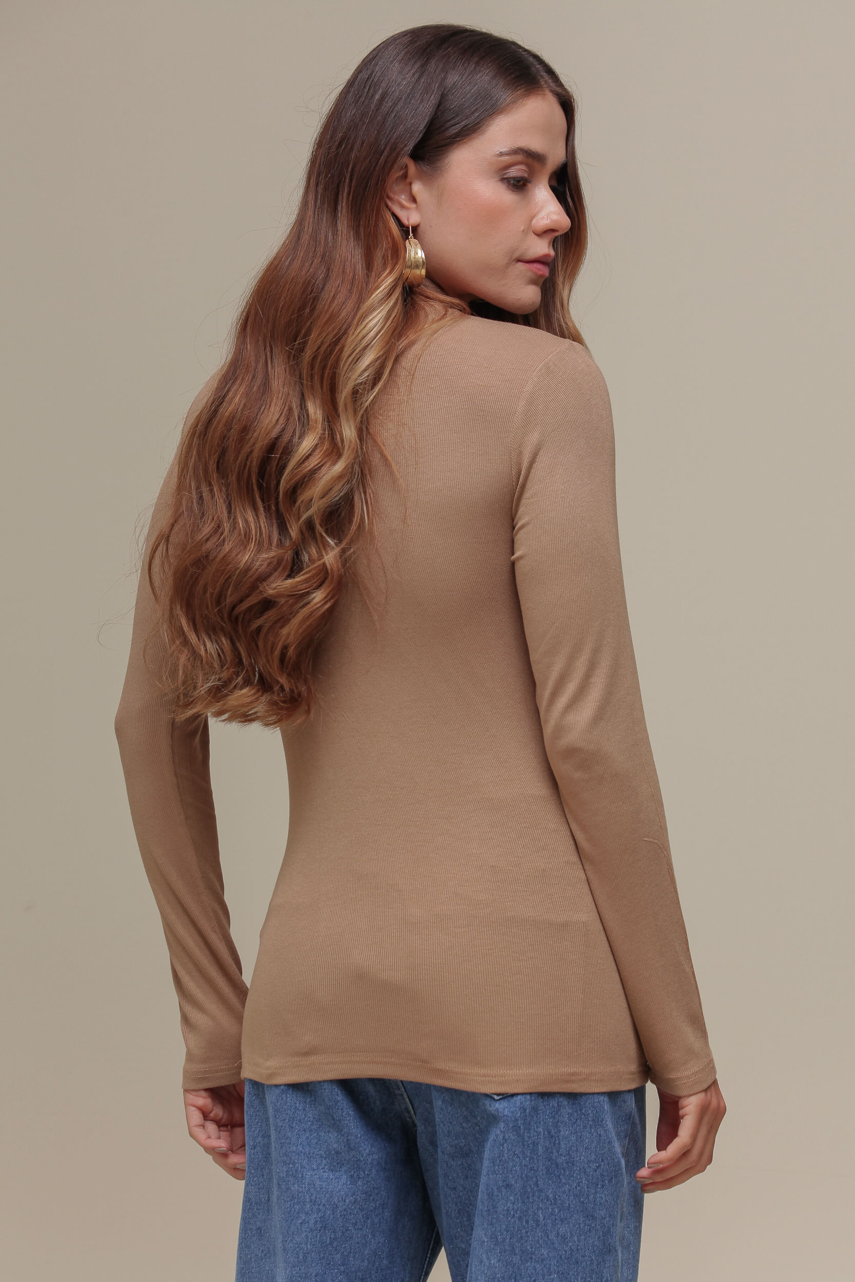 9036605 - Blusa Manga Longa Canelada com Zíper BEGE 9036605 - Blusa Manga Longa Canelada com Zíper BEGE