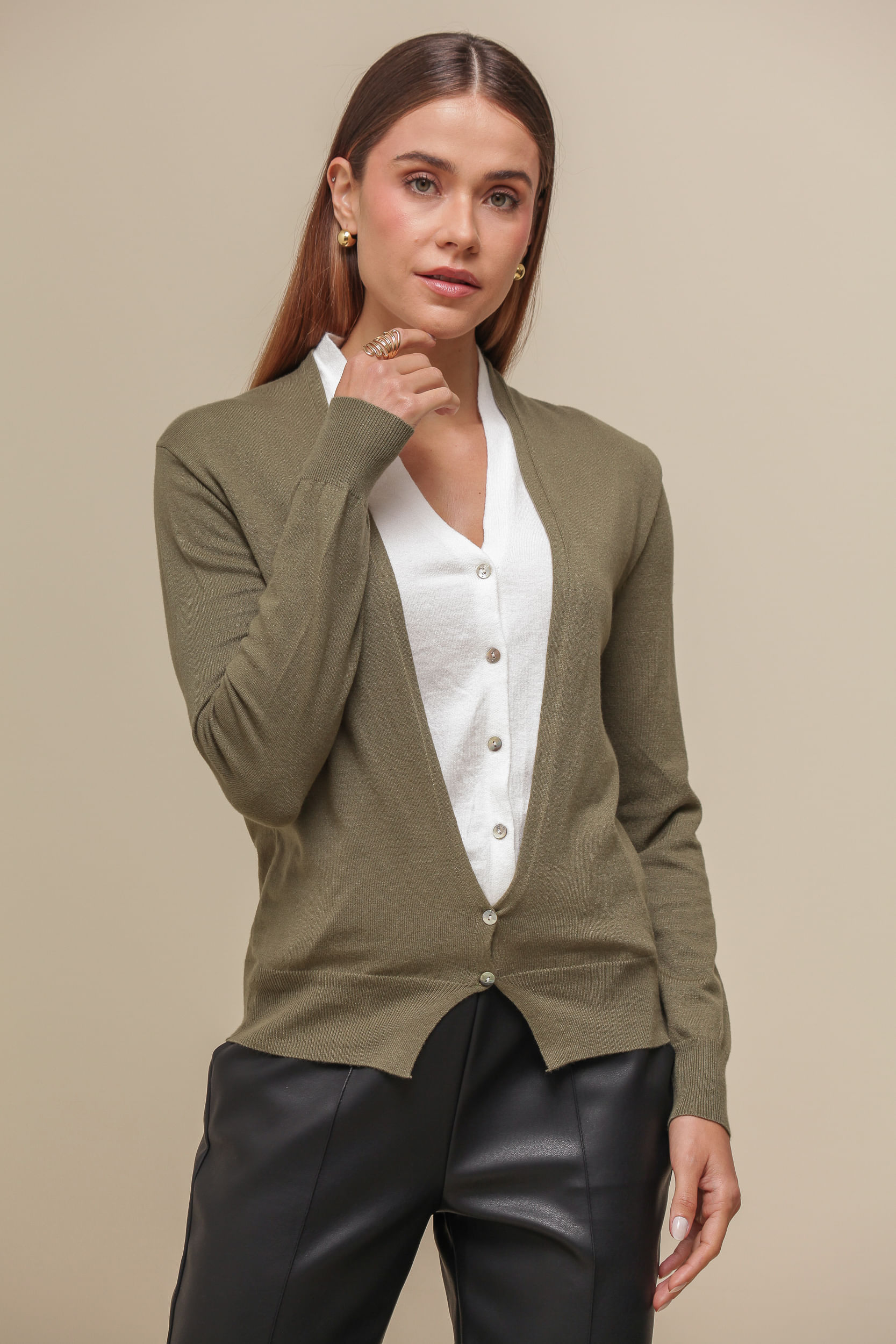 9035059 - Cardigan Tricô Duplo VERDE 