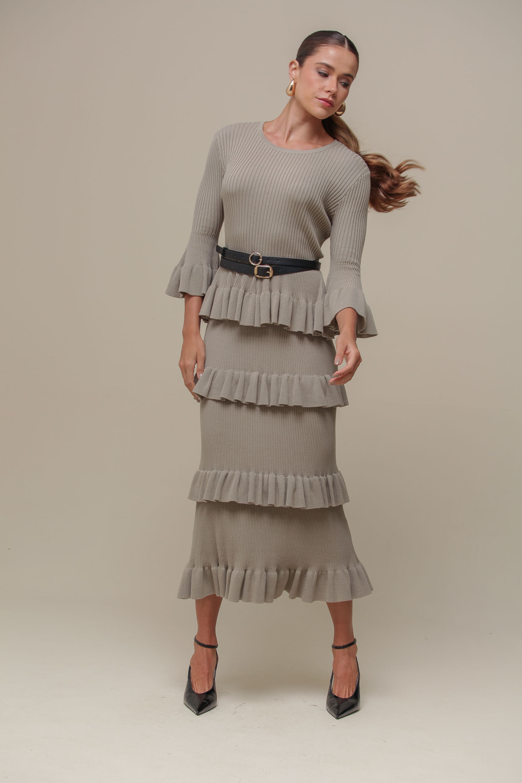 9036666 - Blusa Tricô Babados CINZA 9036666 - Blusa Tricô Babados CINZA
