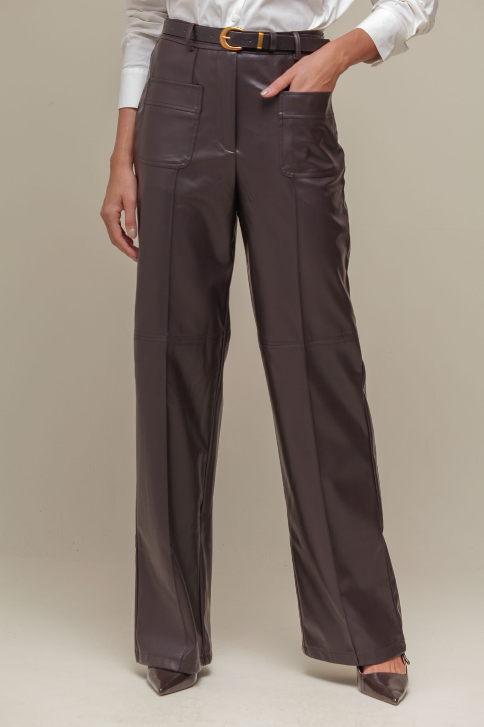 9036757 - Calça PU Bolsos Frente MARROM 9036757 - Calça PU Bolsos Frente MARROM