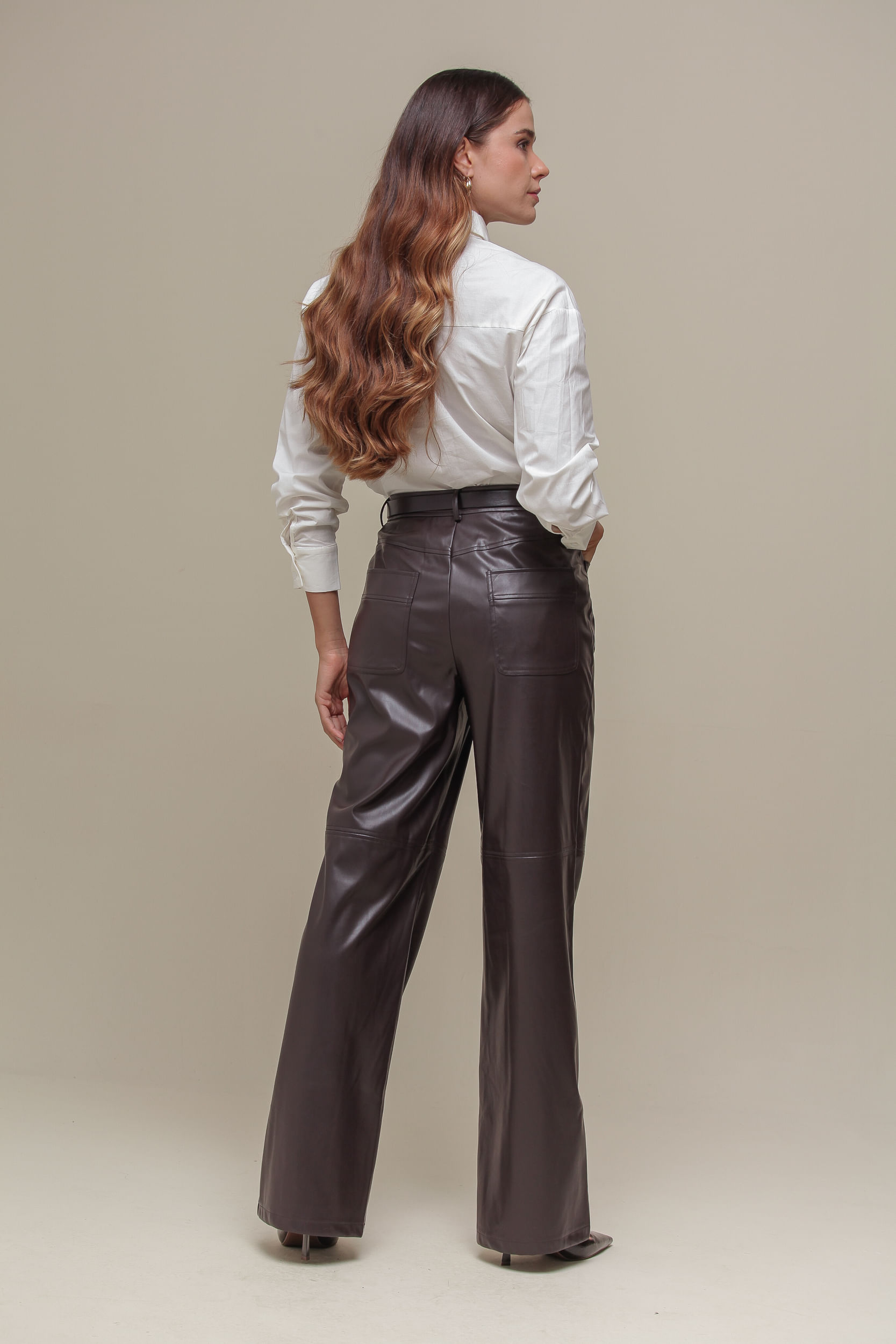 9036757 - Calça PU Bolsos Frente MARROM 9036757 - Calça PU Bolsos Frente MARROM