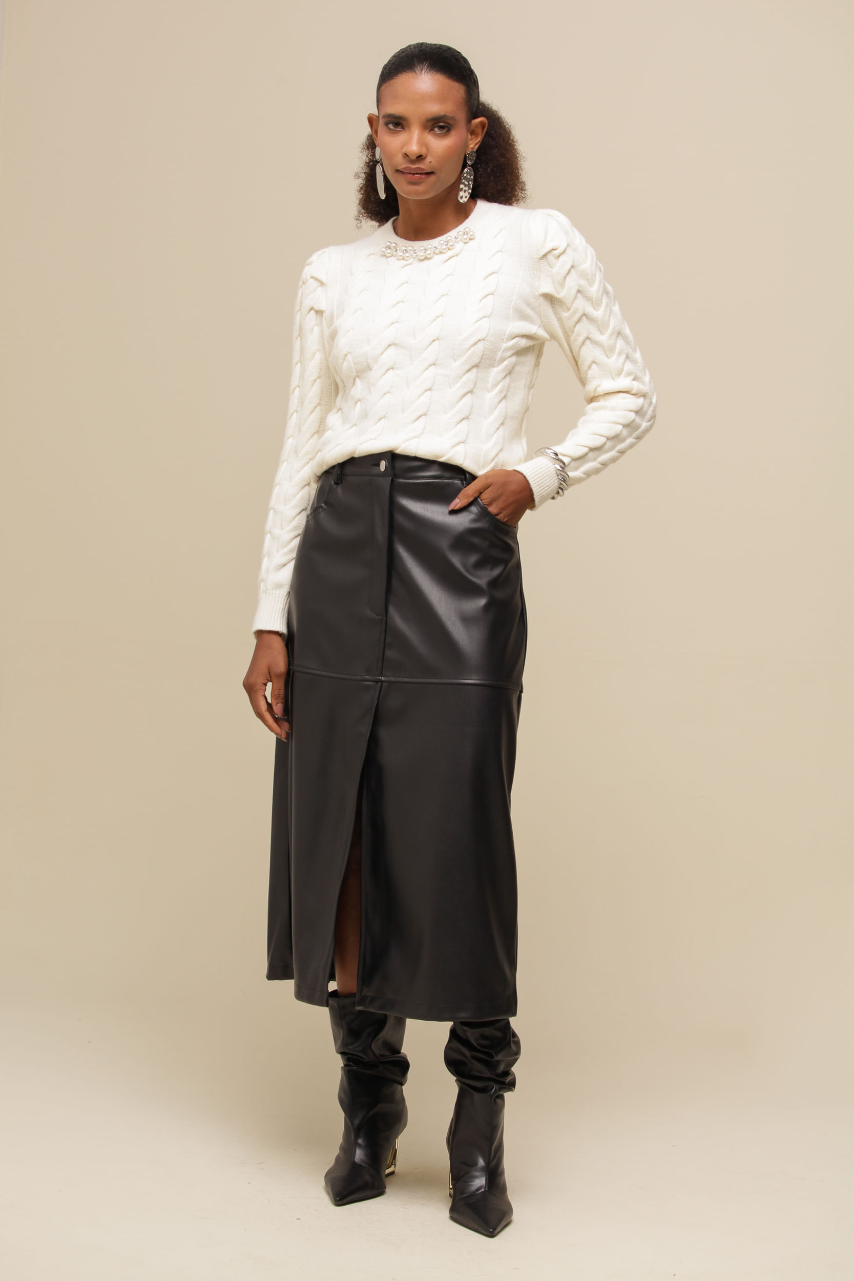 9036805 - Saia Midi PU  PRETO