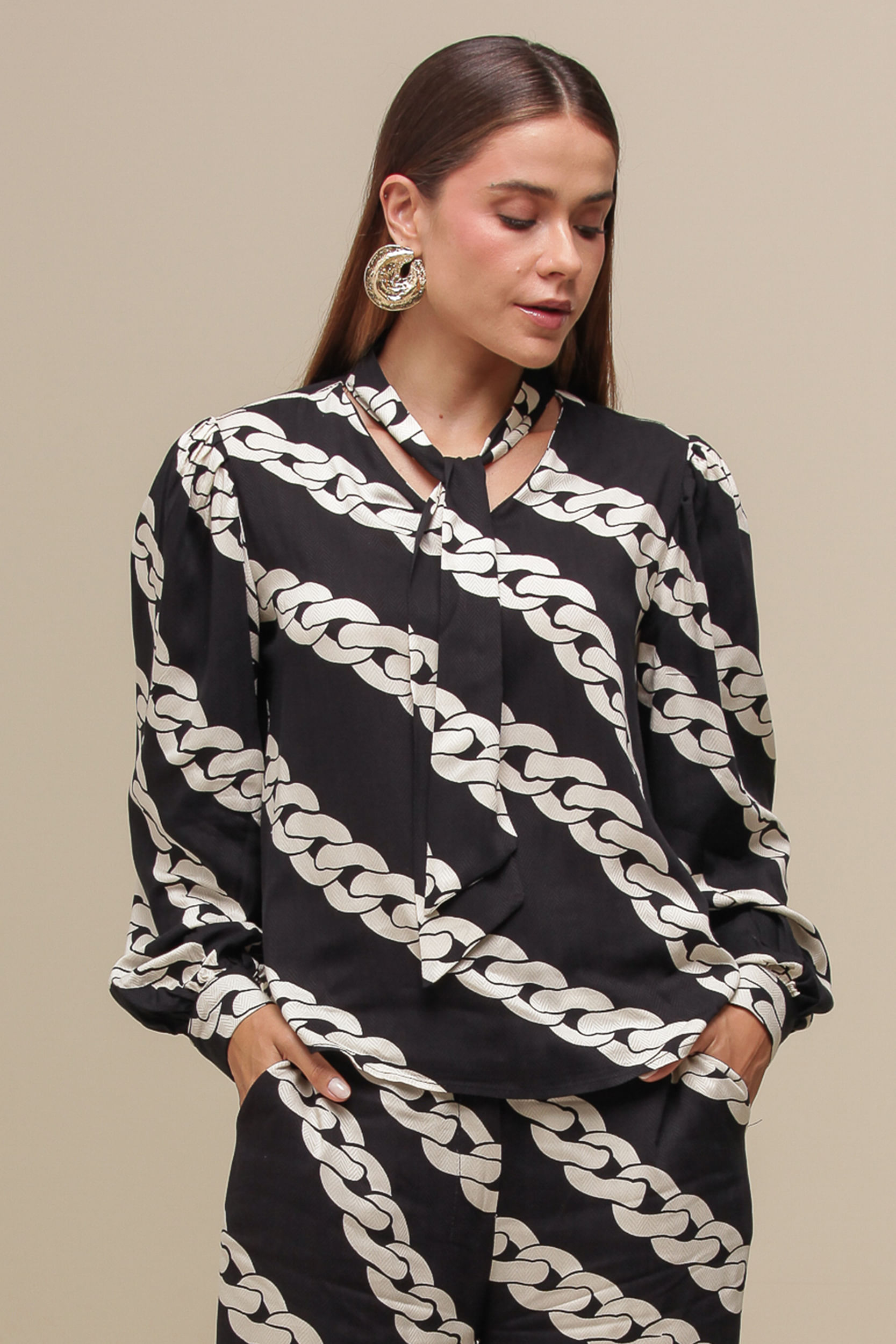 9036816 - Blusa Georgette Estampada PRETO 9036816 - Blusa Georgette Estampada PRETO